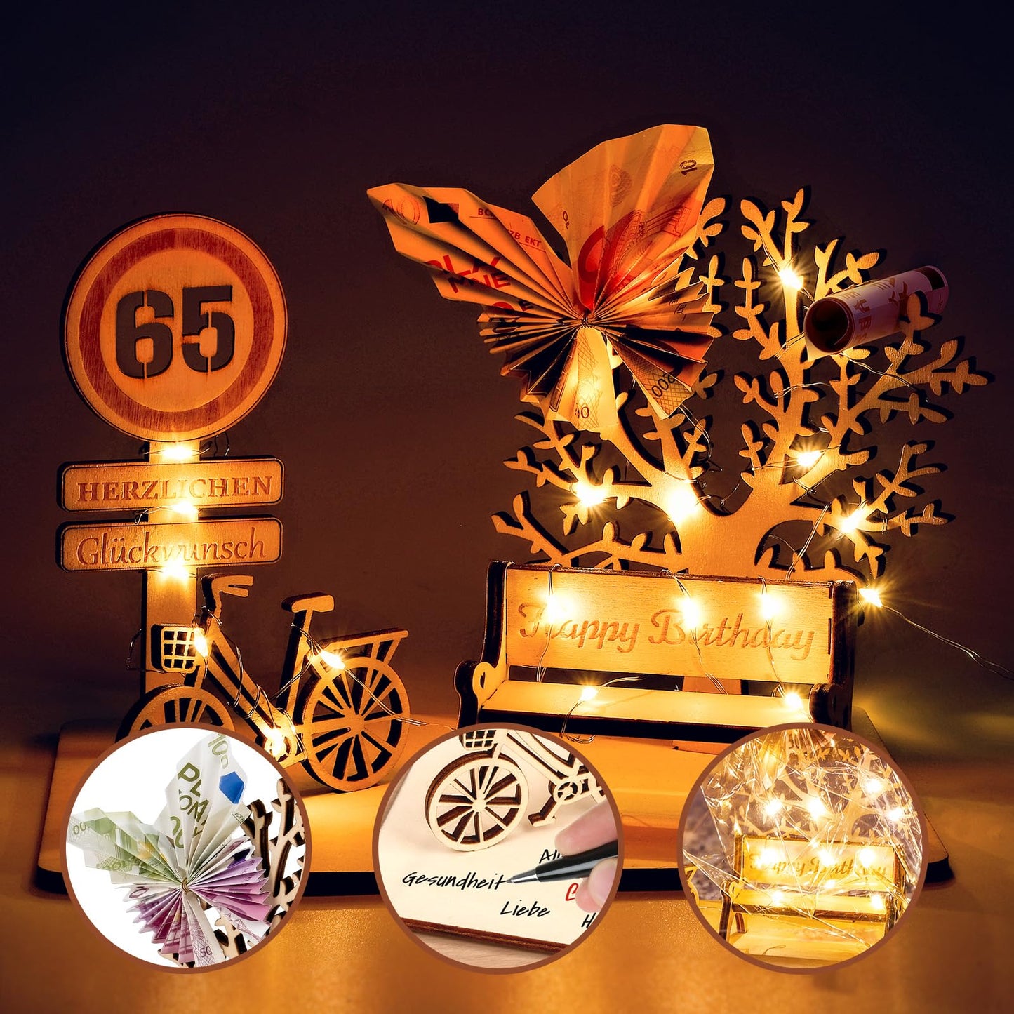 I LOVE MOM Geldgeschenk Geburtstag Holz, Fahrrad Geschenk, DIY Holz Schild Gästebuch Dreidimensionale Bäume Sitzbank Deko Zahlen für Geschenke, Hochzeiten, Partys, Geburtstage, Jubiläum (GYY-60)