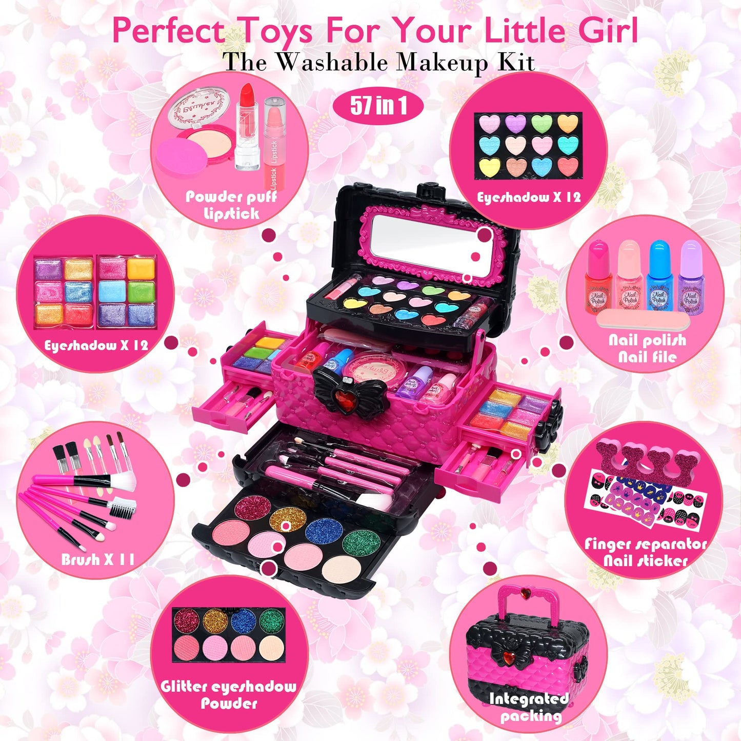 Mrabbitoo Kinderschminke Set Mädchen Schminkkoffer - Waschbar Kinder Make Up Set Schminkset Spielzeug,Schminke Halloween Weihnachts Geburtstag Geschenke für Prinzessin 4 5 6 7 8 9 10 11 12 Jahre
