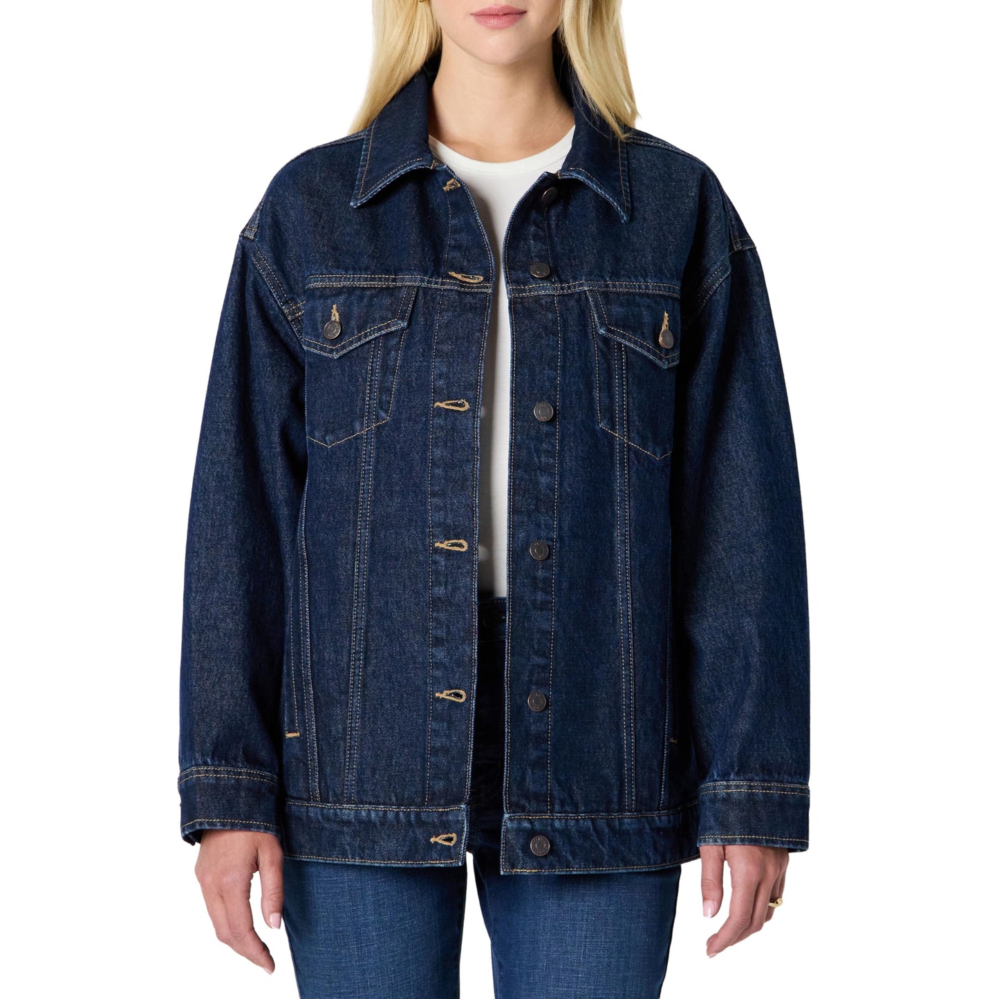 Amazon Essentials Damen Trucker-Jacke aus Denim Mit Taschen