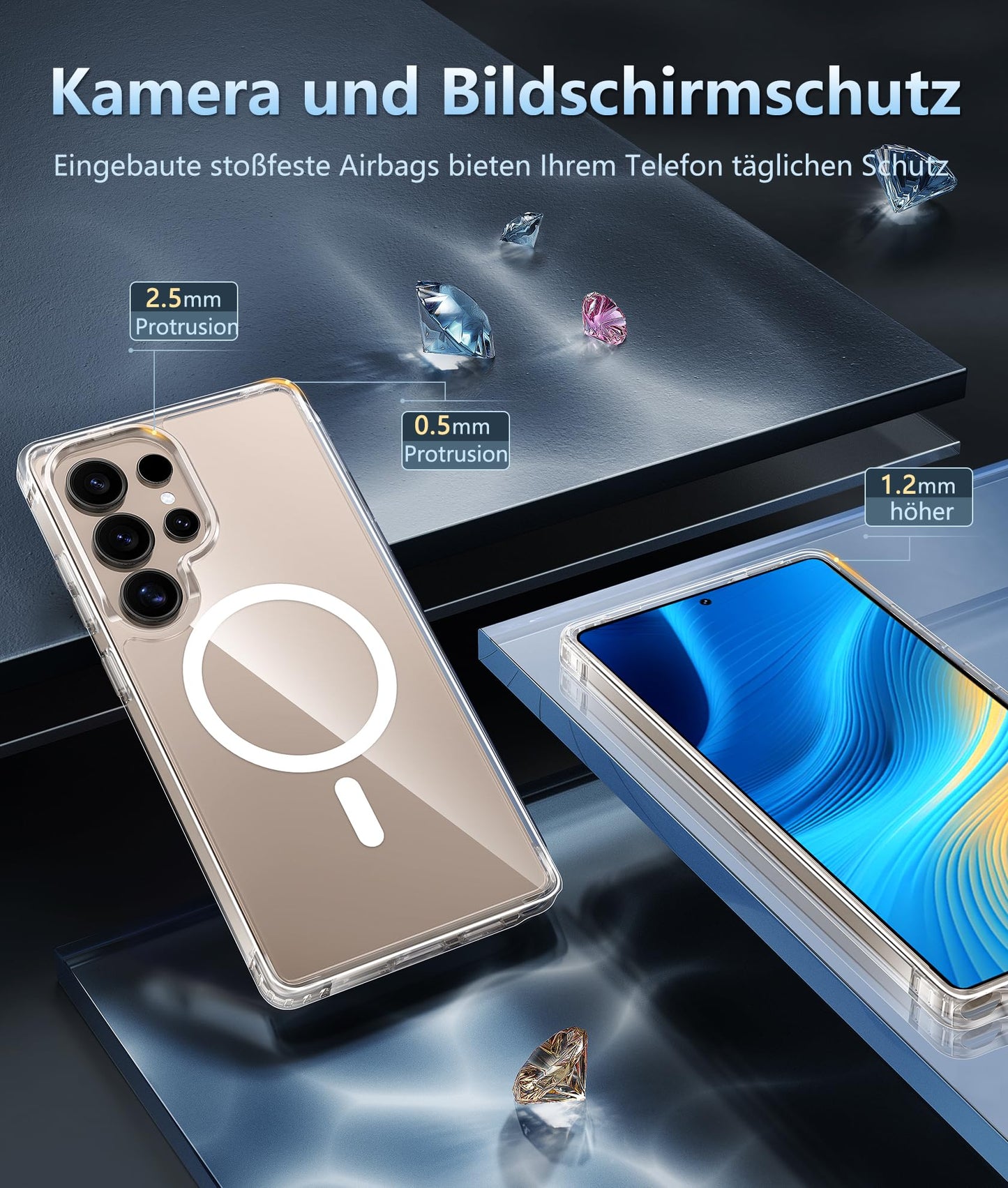 FNTCASE Case for Samsung Galaxy S25 Ultra 6.9 Inches, Military Drop Protection, Anti-Yellowing, Robust, Durable, Shockproof, Protective, Transparent, Clear