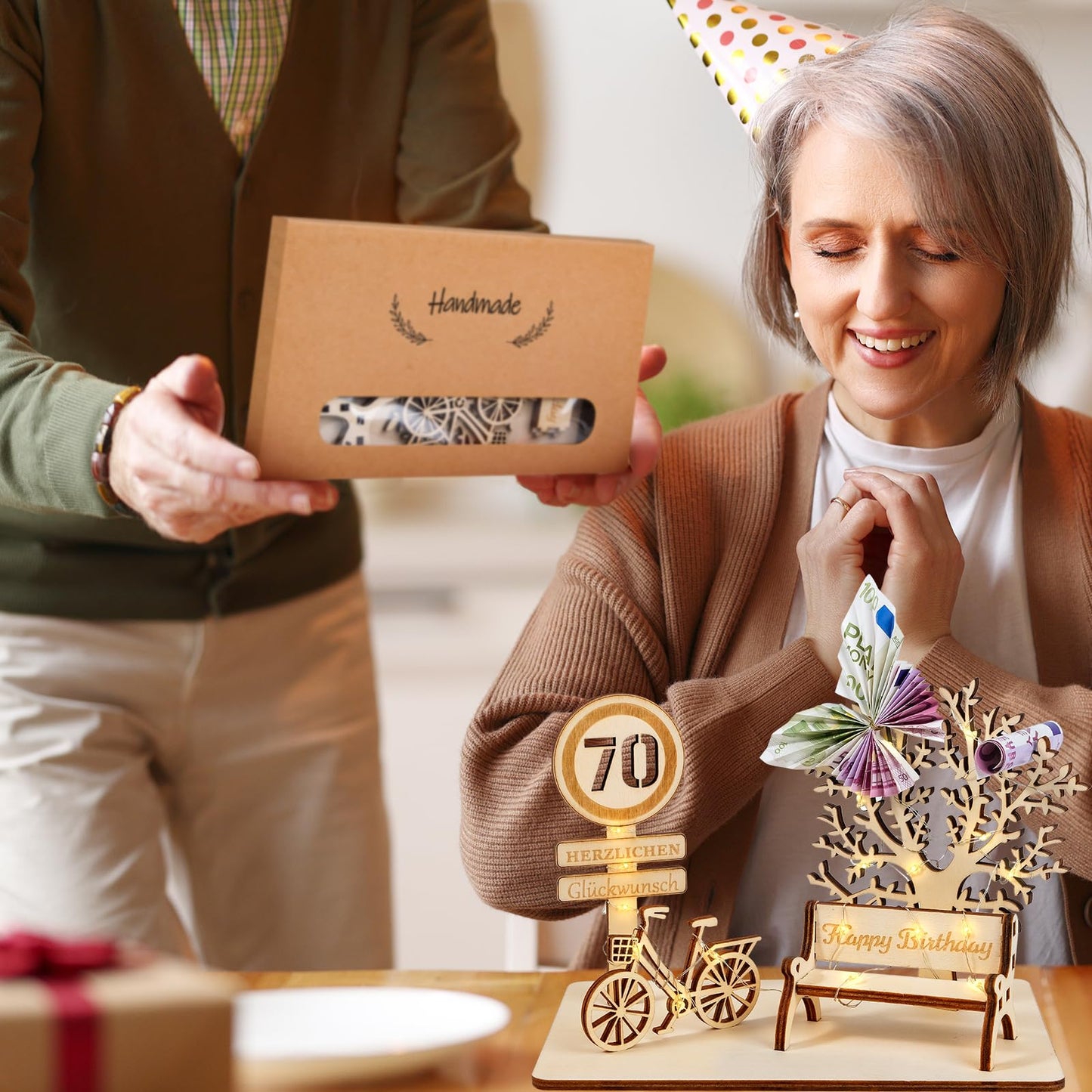 I LOVE MOM Geldgeschenk Geburtstag Holz, Fahrrad Geschenk, DIY Holz Schild Gästebuch Dreidimensionale Bäume Sitzbank Deko Zahlen für Geschenke, Hochzeiten, Partys, Geburtstage, Jubiläum (GYY-60)