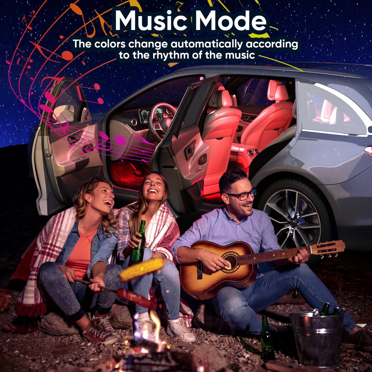 YiLaie RGB LED Interior Lighting Car, Ambient Lighting Car with App Control and 16 Million Colours, Music Mode, Colour Memory, Three Button Control Box, Cigarette Lighter, 12 V