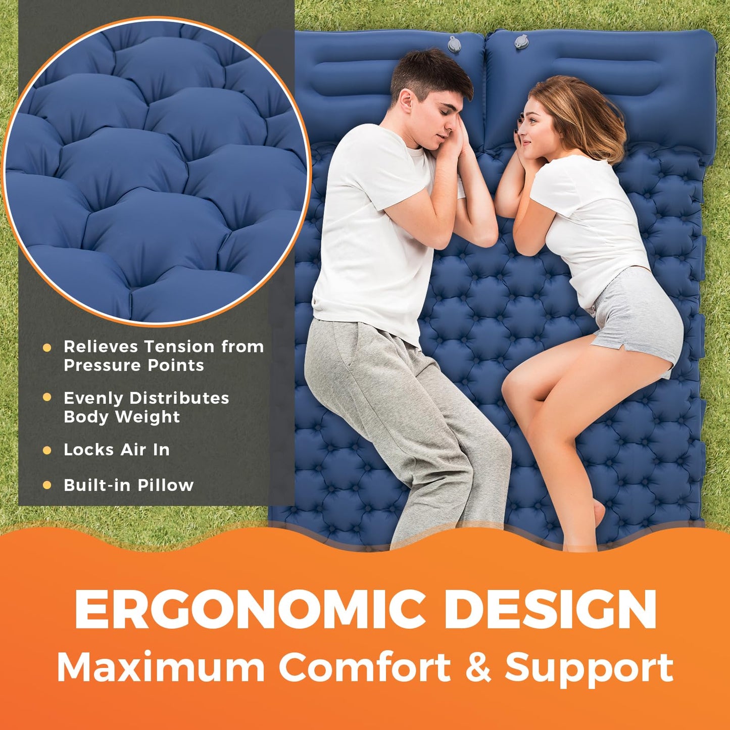 KingCamp Camping Isomatte Selbstaufblasend mit Fußpumpe, Luftmatratze 1 Personen mit integrierten Kopfkissen Outdoor Ultraleichte Campingmatte kleines Packmass, für Camping, Wandern, Trekking