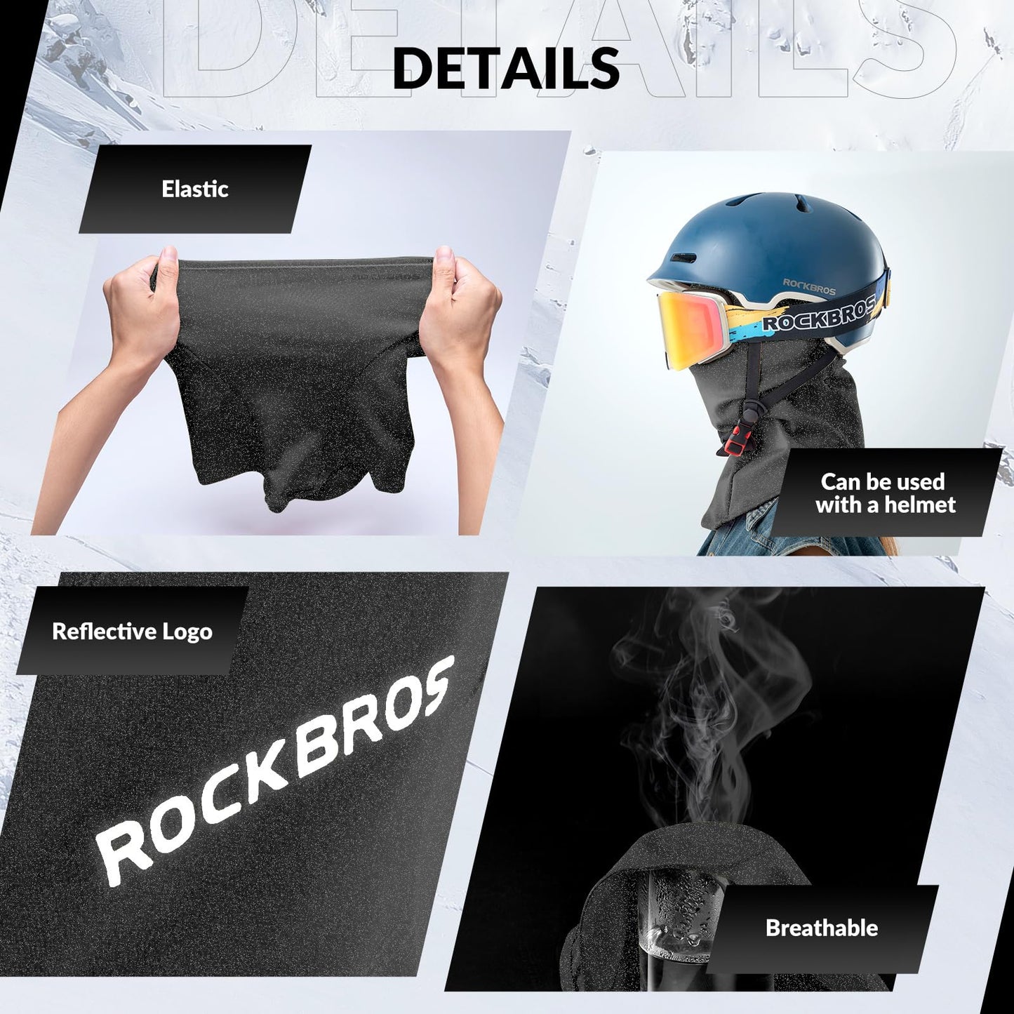 ROCKBROS Sturmhaube Balaclava Skimaske Winddicht Warm für Fahrrad Ski Motorrad Winter Unisex Einheitsgröße