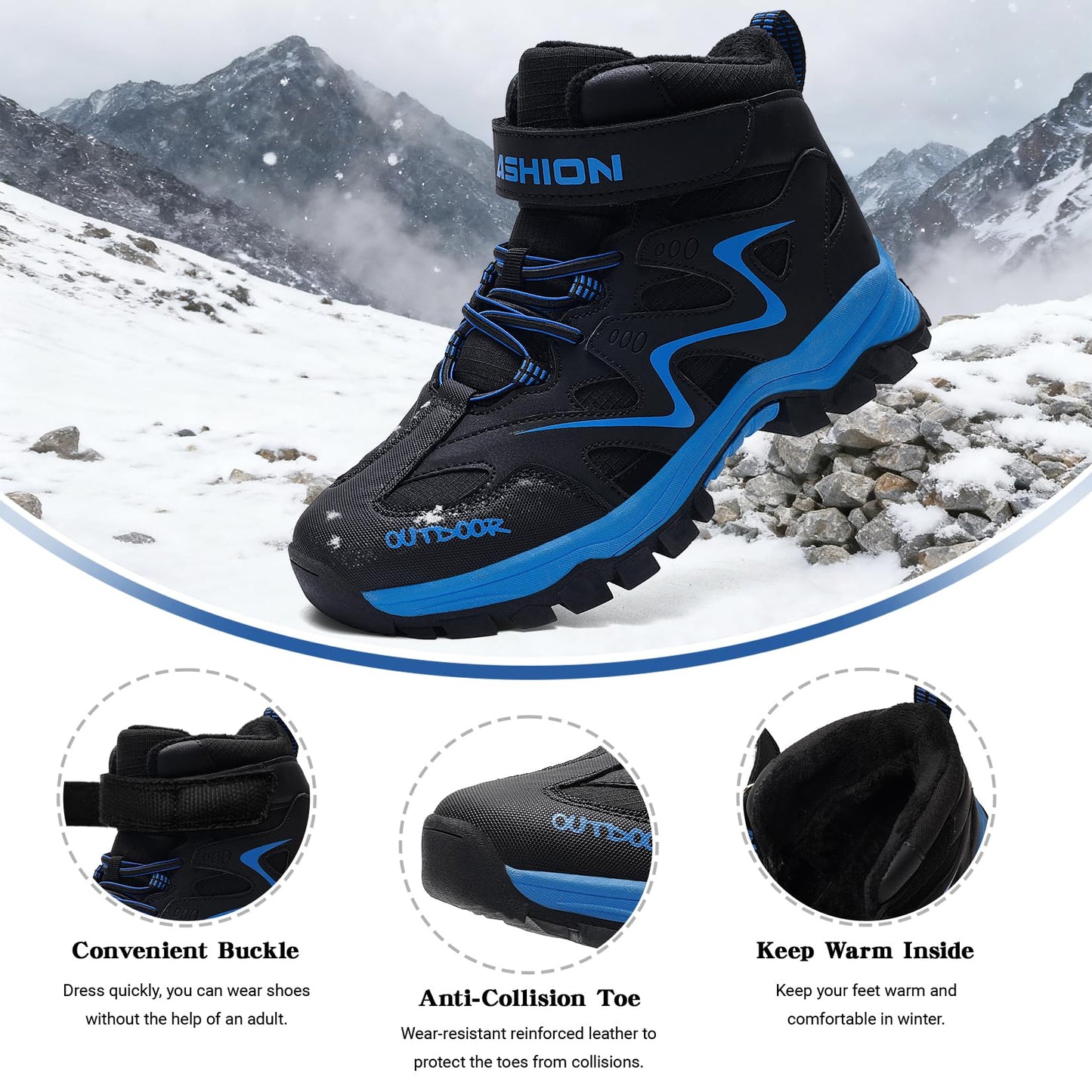 ASHION Winter Shoes Children's Winter Boots Boys Girls Snow Boots Hiking Boots Warm Lined Boots