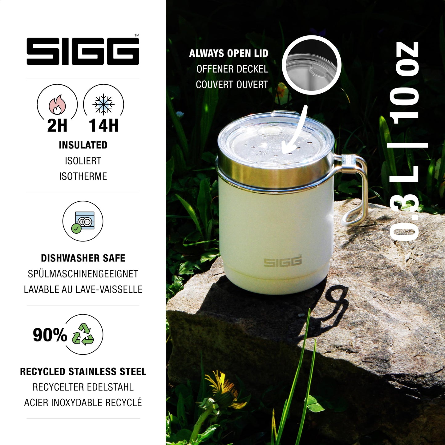 SIGG - Camp Thermobecher - Travel Mug Night Black - Mit Tritan-Deckel - Spülmaschinenfest - Mit Henkel - BPA-frei - Isolierbecher doppelwandig - Weiss - 0,3L, 6053.80