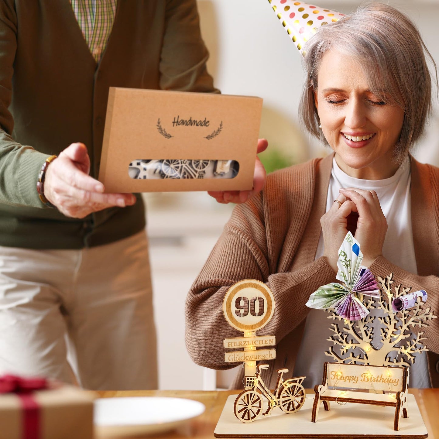 I LOVE MOM Geldgeschenk Geburtstag Holz, Fahrrad Geschenk, DIY Holz Schild Gästebuch Dreidimensionale Bäume Sitzbank Deko Zahlen für Geschenke, Hochzeiten, Partys, Geburtstage, Jubiläum (GYY-60)