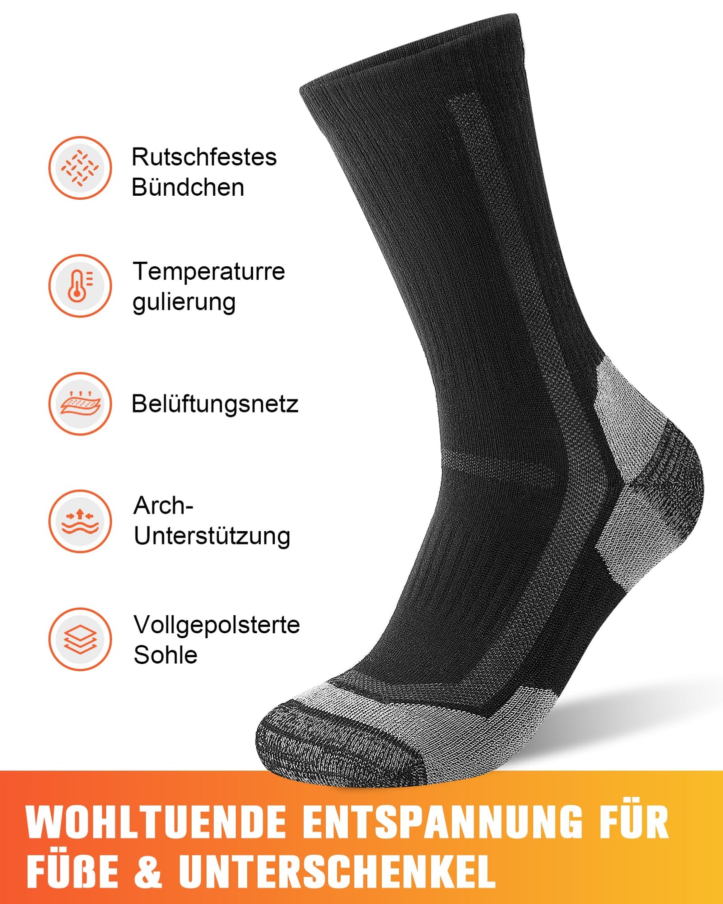SockWaddles Merino Wandersocken Damen & Herren, 3 Paar, gepolstert