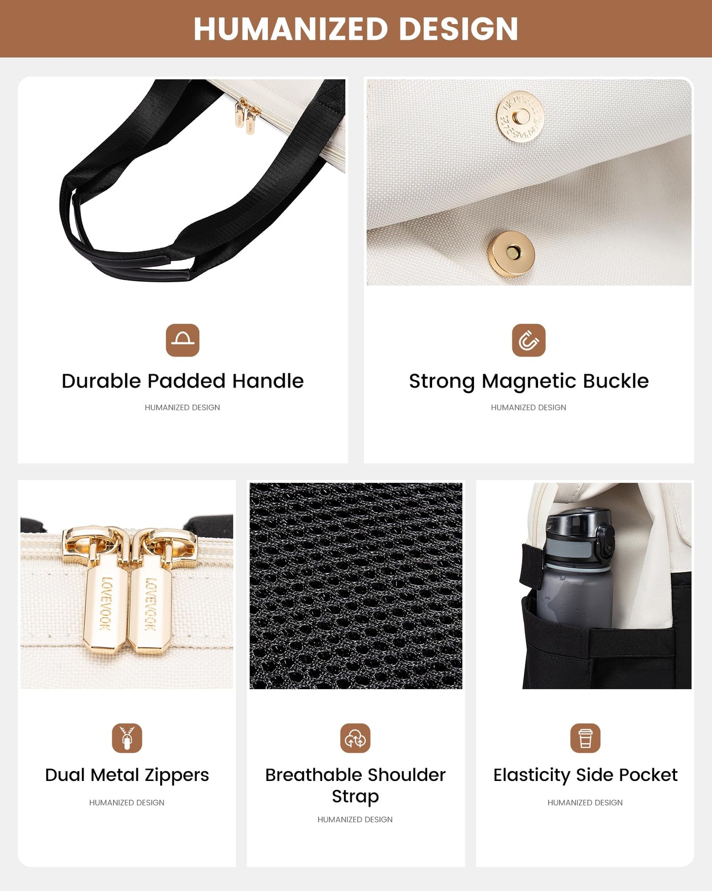 LOVEVOOK Rucksack Damen, Laptop Schulrucksack Wasserdicht, Schultasche Teenager Backpack Women Elegant Tagesrucksäcke Handtasche 2 in 1, 15,6 Zoll Arbeitstasche Lehrertasche Reiserucksack für Uni Büro