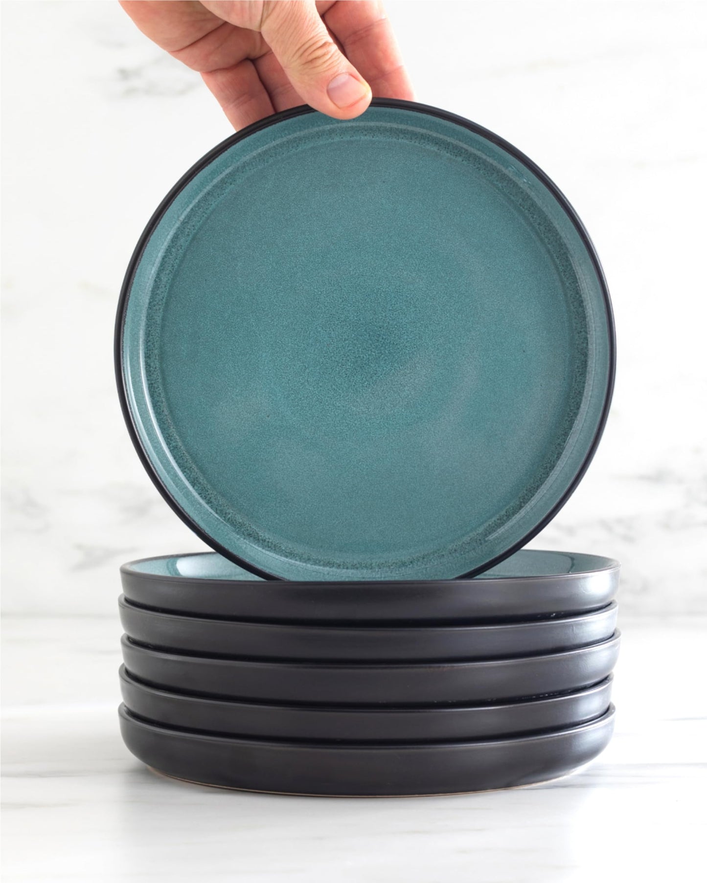 Steingut Frühstücksteller 6 Pers. Ibiza Hochwertiges Mediterranes TEST SEHR GUT Dessertteller Set - Kuchenteller spülmaschinen- und kratzfest - Kleine Teller, Salatteller Pure Living in Petrol