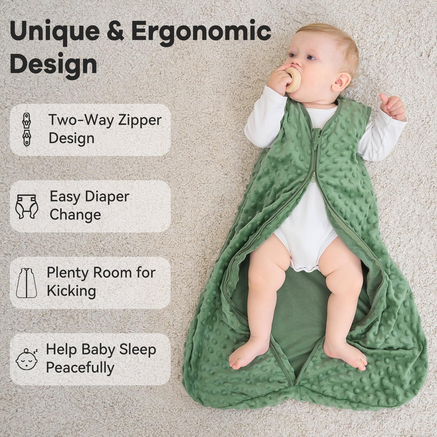 Unnivoll Schlafsack Baby 1.5 Tog Babyschlafsack 0-6 Monate 2er Pack Schlafsack Winter Herbst 67 cm für Jungen Mädchen Neugeborene Kaffee