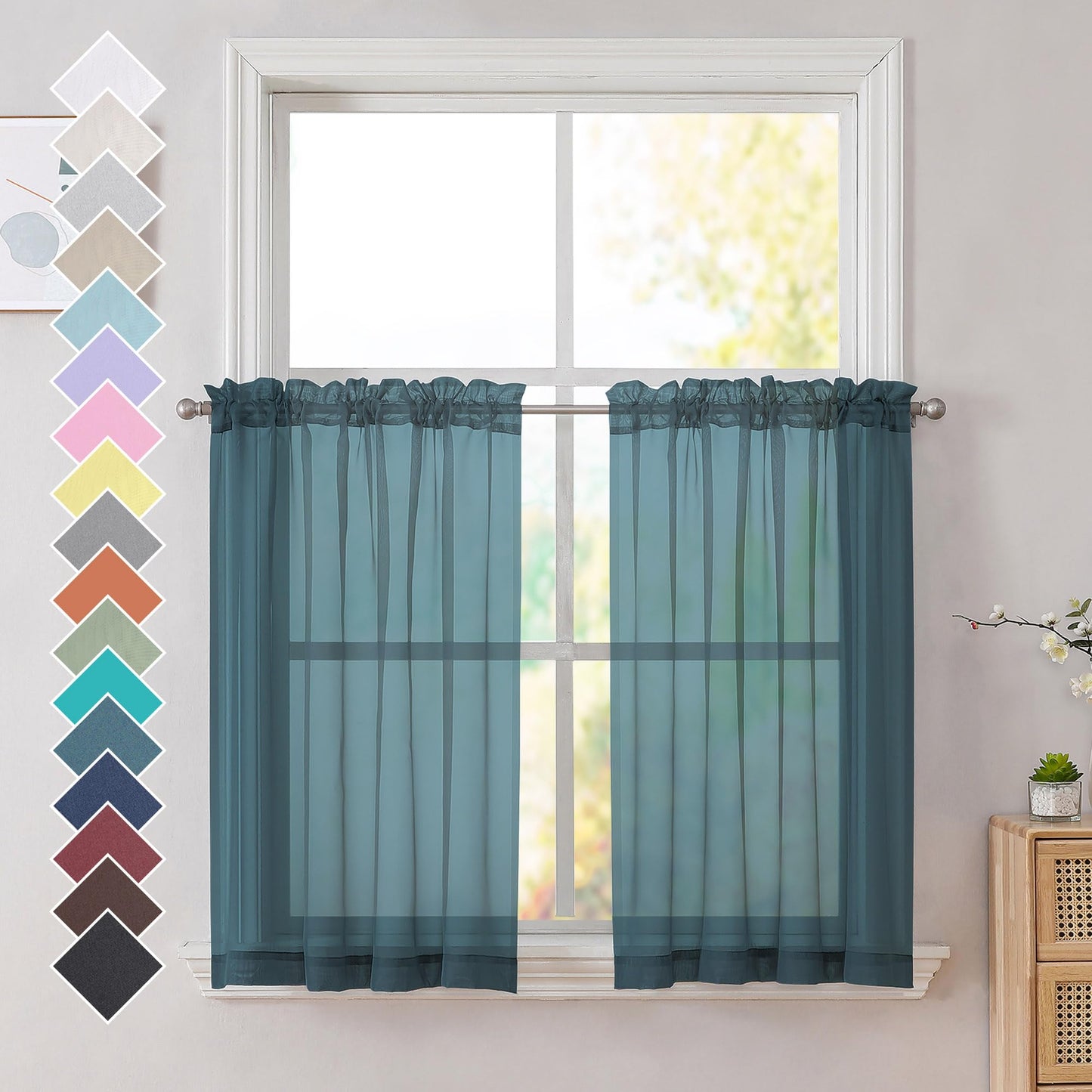 OVZME Extra Lange, durchsichtige Vorhänge, 241,3 cm Länge für französische Tür, Stangentasche, Voile, Fensterbehandlung für Wohnzimmer, Marineblau, 2 Paneele à 42 x 95 l