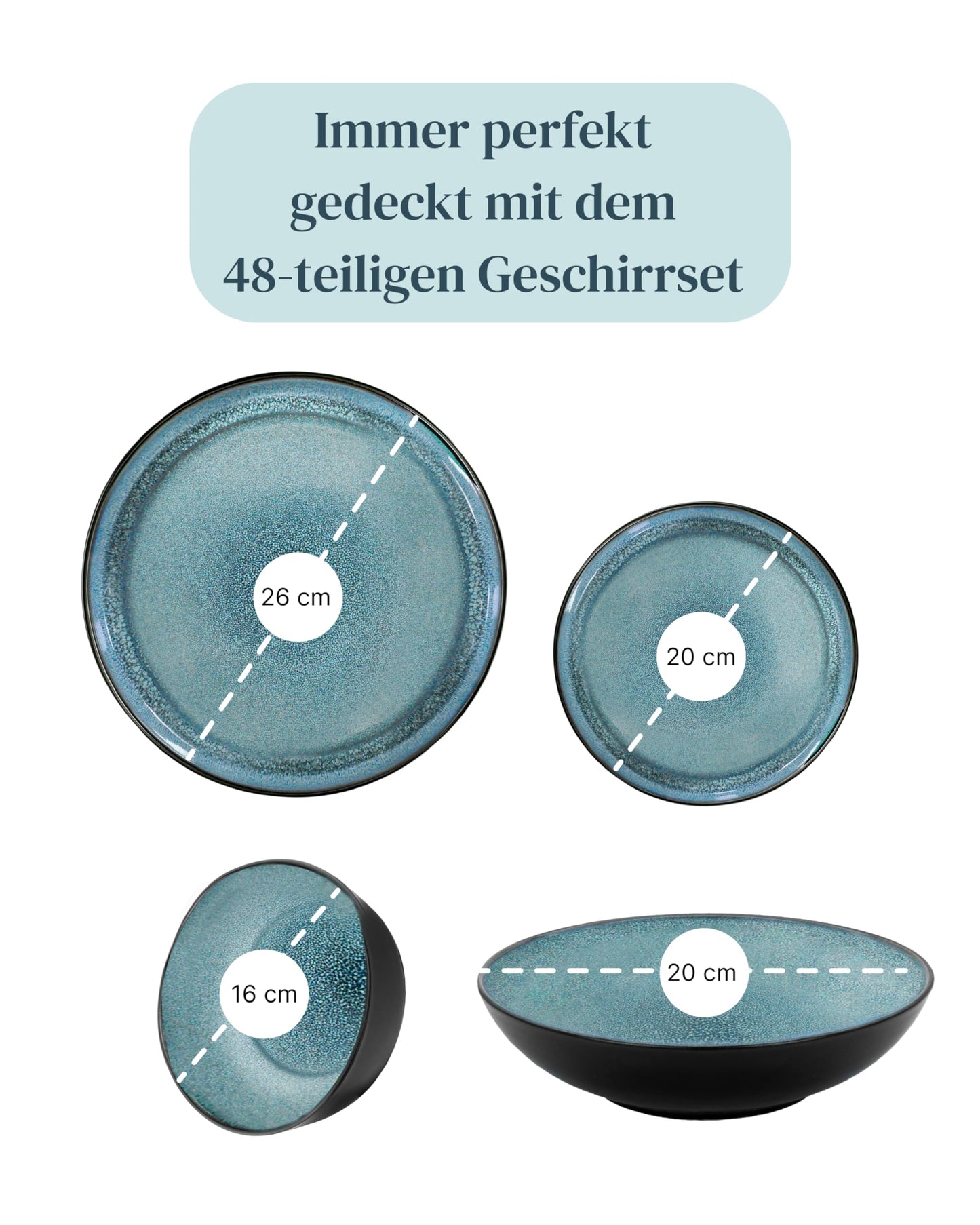 Steingut Frühstücksteller 6 Pers. Ibiza Hochwertiges Mediterranes TEST SEHR GUT Dessertteller Set - Kuchenteller spülmaschinen- und kratzfest - Kleine Teller, Salatteller Pure Living in Petrol