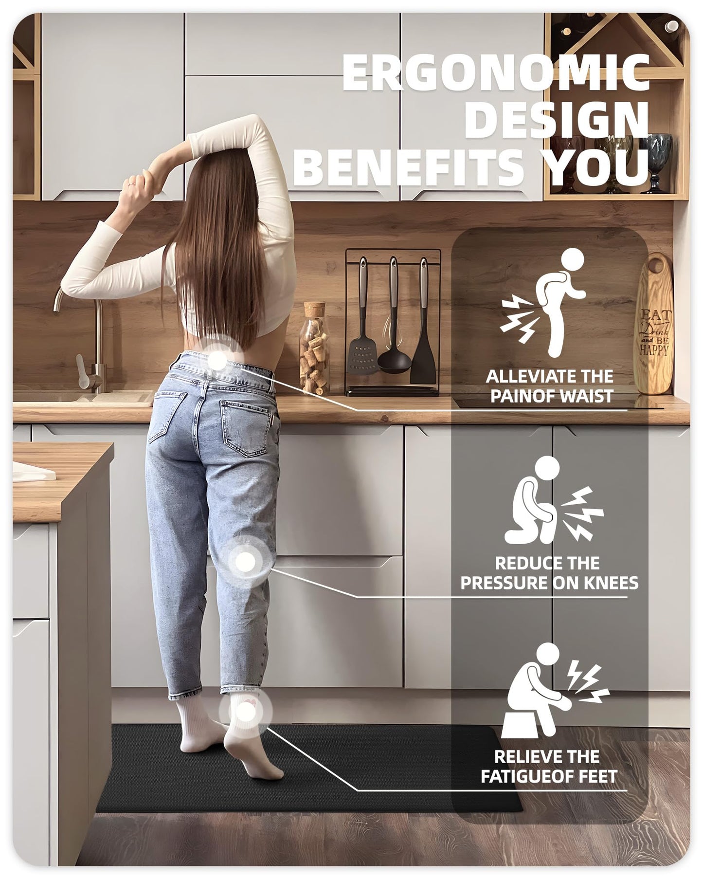 Color G Küchenläufer 2 Stück, küchenteppich waschbar rutschfest, Teppich küche mit Ölfest und Wasserdicht, Gummirücken Küchenmatte für Esszimmer, Küche, läufer Flur(44x150CM + 44x150CM, Schwarz)