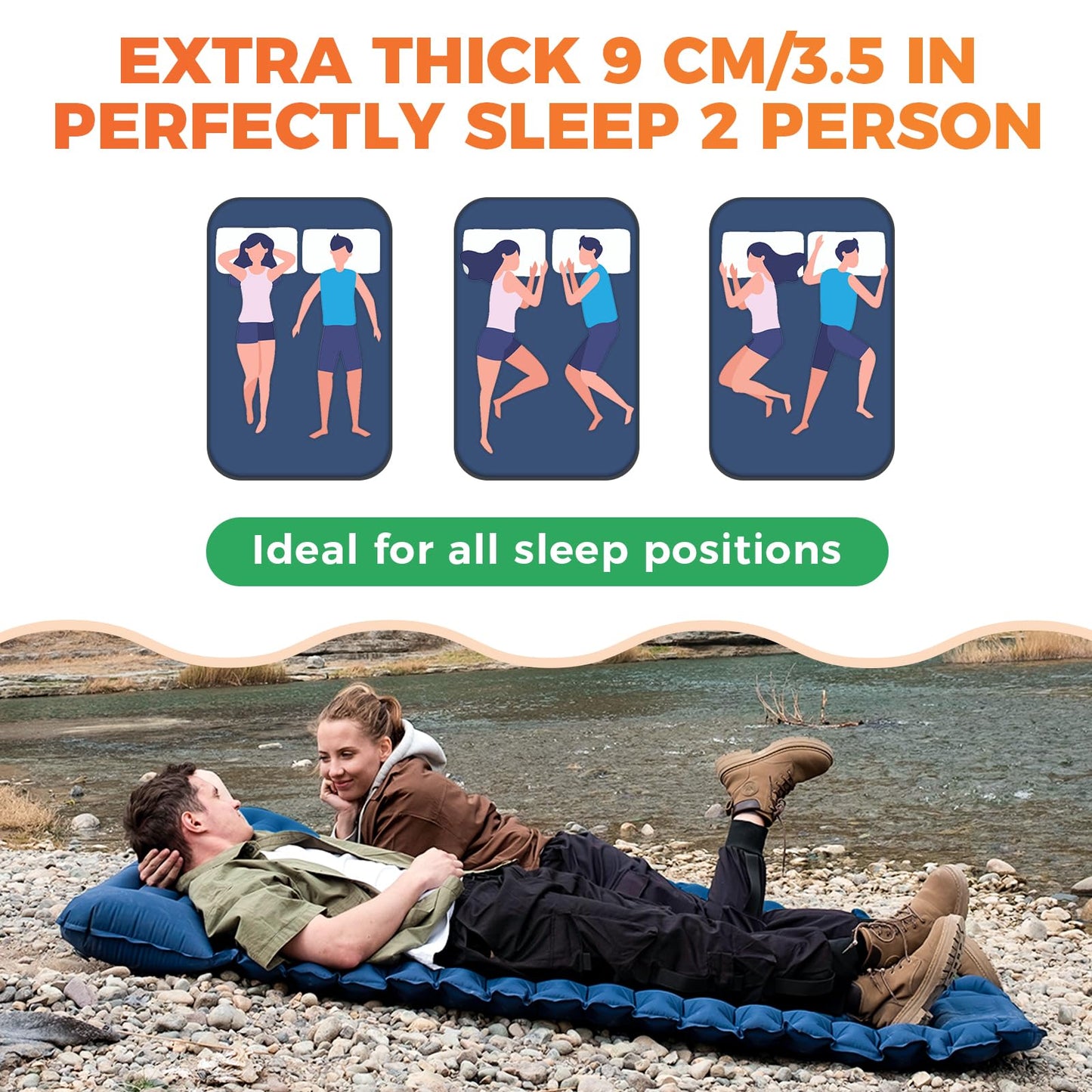 KingCamp Camping Isomatte Selbstaufblasend mit Fußpumpe, Luftmatratze 1 Personen mit integrierten Kopfkissen Outdoor Ultraleichte Campingmatte kleines Packmass, für Camping, Wandern, Trekking