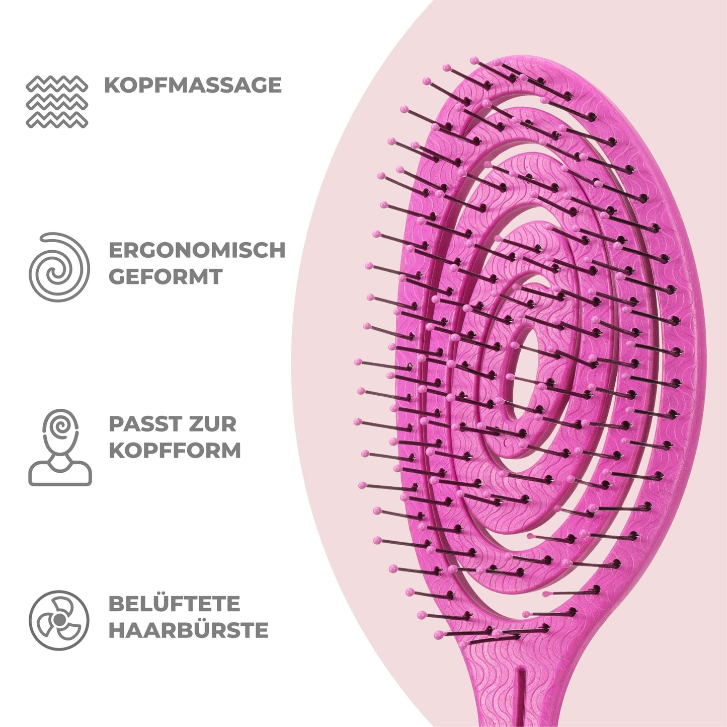 Ninabella Haarbürste ohne Ziepen für Damen, Herren & Kinder - Entwirrbürste auch für Locken & Lange Haare - Einzigartige Profi Detangler-Bürste mit Spiralfeder - Schwarz