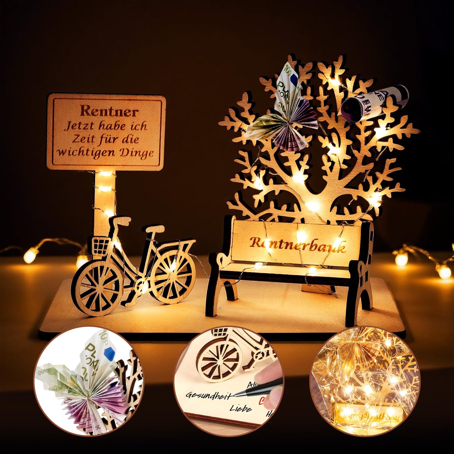 I LOVE MOM Geldgeschenk Geburtstag Holz, Fahrrad Geschenk, DIY Holz Schild Gästebuch Dreidimensionale Bäume Sitzbank Deko Zahlen für Geschenke, Hochzeiten, Partys, Geburtstage, Jubiläum (GYY-60)