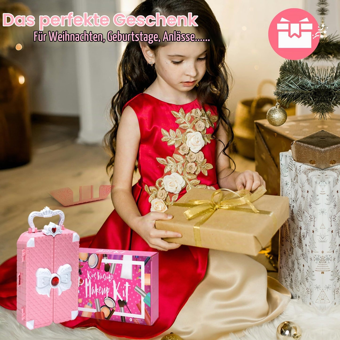 Mrabbitoo Kinderschminke Set Mädchen Schminkkoffer - Waschbar Kinder Make Up Set Schminkset Spielzeug,Schminke Halloween Weihnachts Geburtstag Geschenke für Prinzessin 4 5 6 7 8 9 10 11 12 Jahre