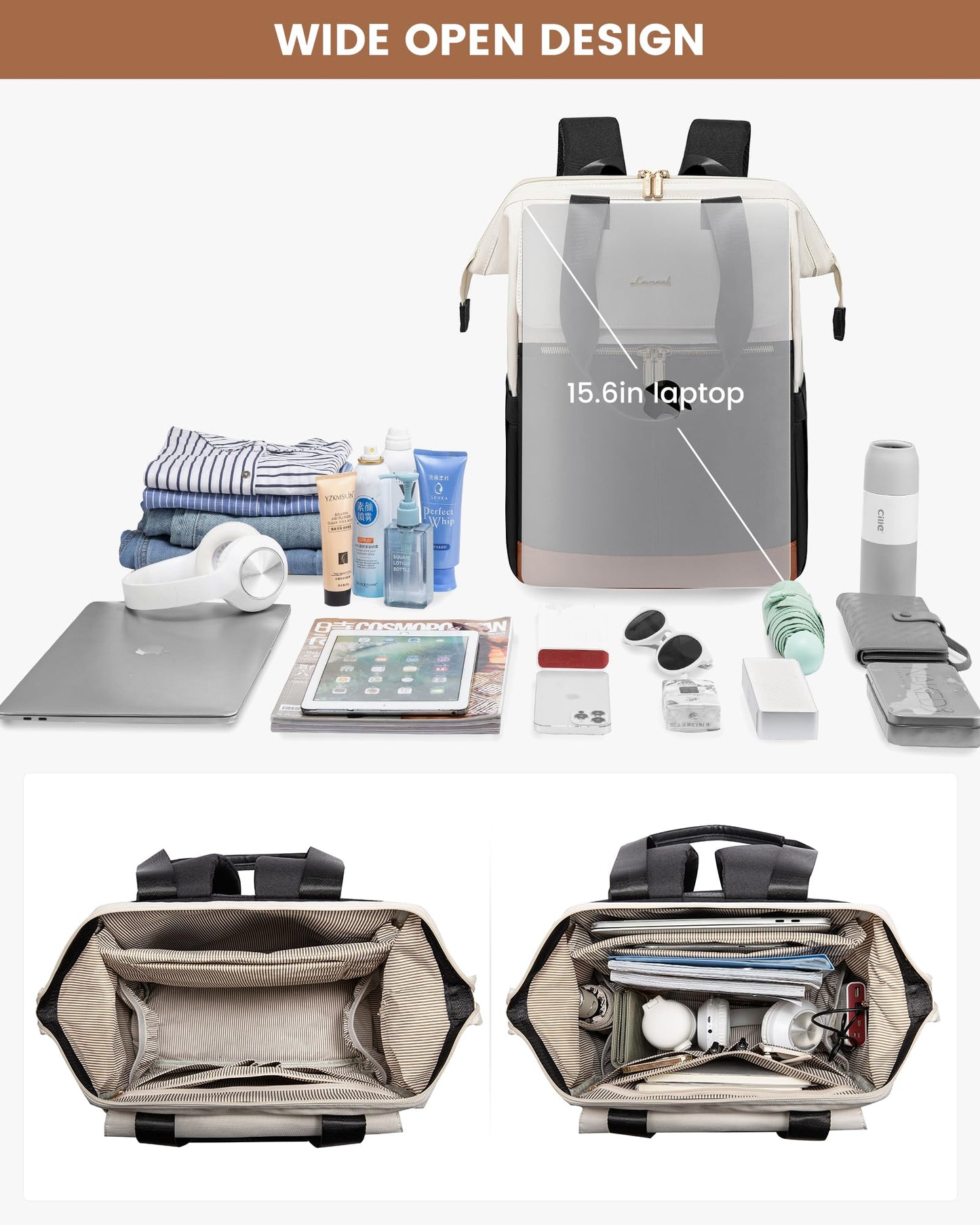 LOVEVOOK Rucksack Damen, Laptop Schulrucksack Wasserdicht, Schultasche Teenager Backpack Women Elegant Tagesrucksäcke Handtasche 2 in 1, 15,6 Zoll Arbeitstasche Lehrertasche Reiserucksack für Uni Büro