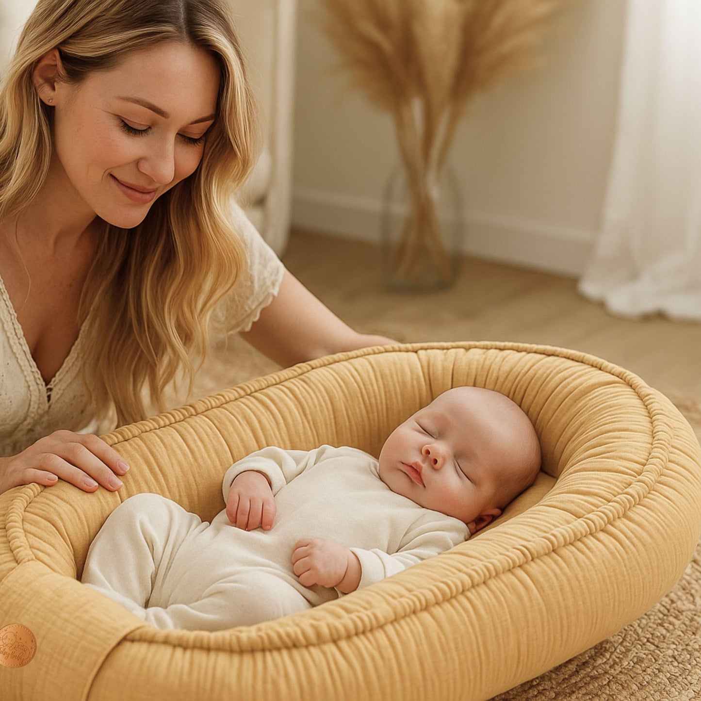Musselin Babynest Nestchen Baby 90x50 cm - Babynestchen Neugeborene Nest für Kinder Bett und Babybett tragbar Kuschelnest Coccon für Jungen und Mädchen Baumwolle Grau