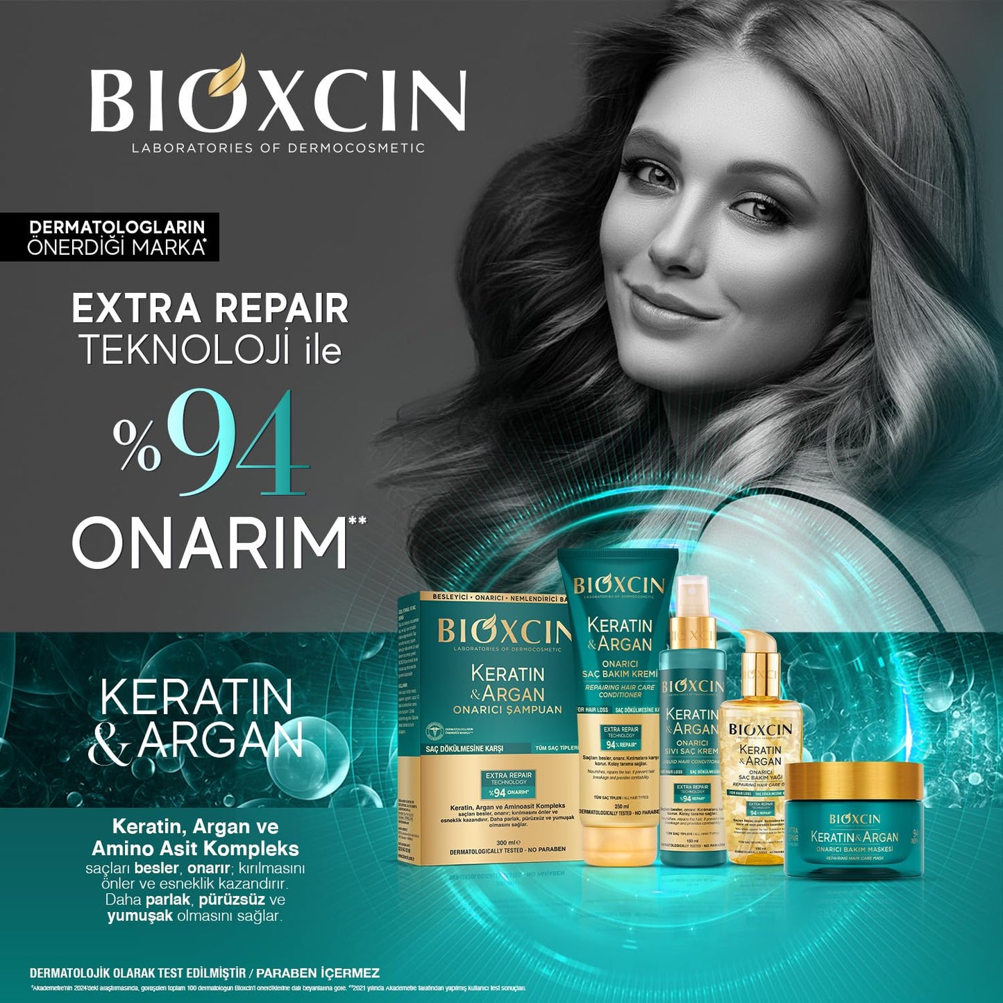 Bioxcin Keratin & Argan Hair Mask 225 ml - Intensive Repair for Damaged & Brittle Hair - Shine, Suppleness & Anti-Hair Loss - With BioComplex B11