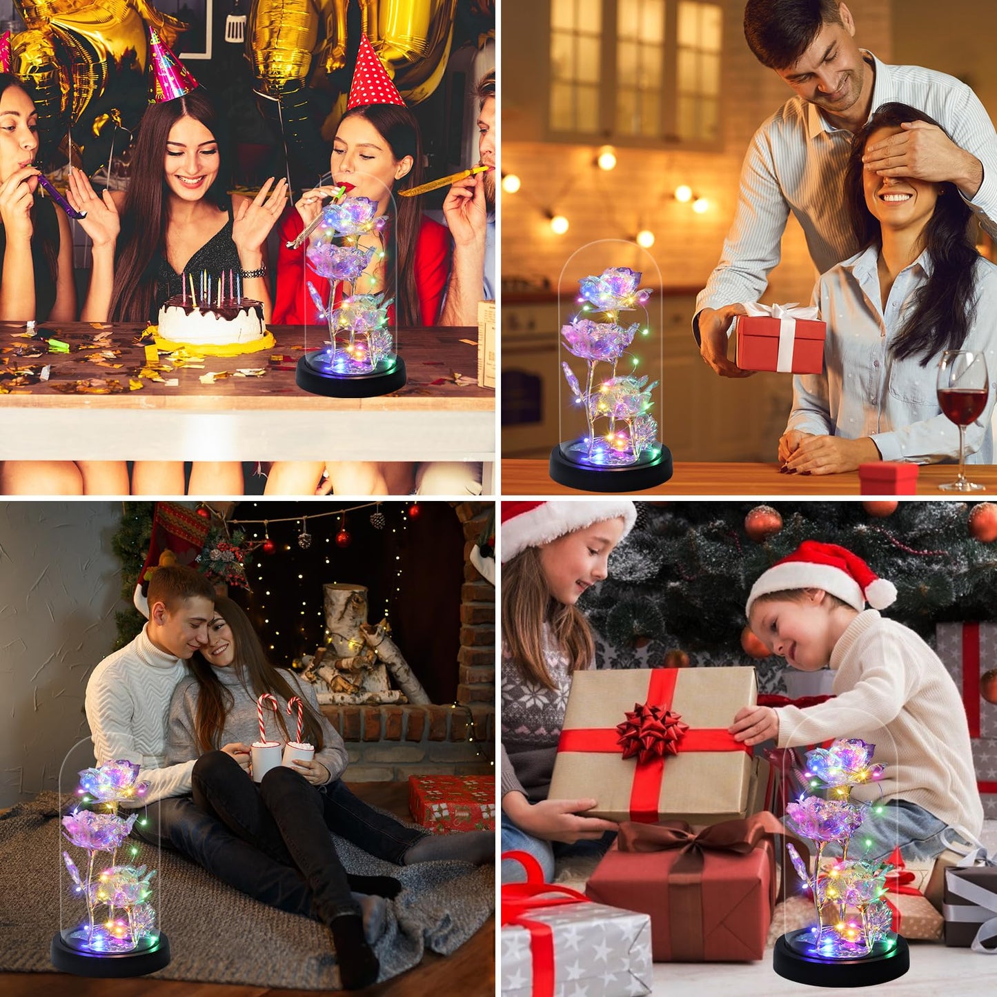 Touloube Geschenke Für Frauen, Galaxy Rose Blume Geschenk, Infinity Rose in Glaskuppel, LED-Lichterkette auf der Kristallrose, Geschenk für Frauen,Hochzeit,Muttertag,Jahrestag und Geburtstag