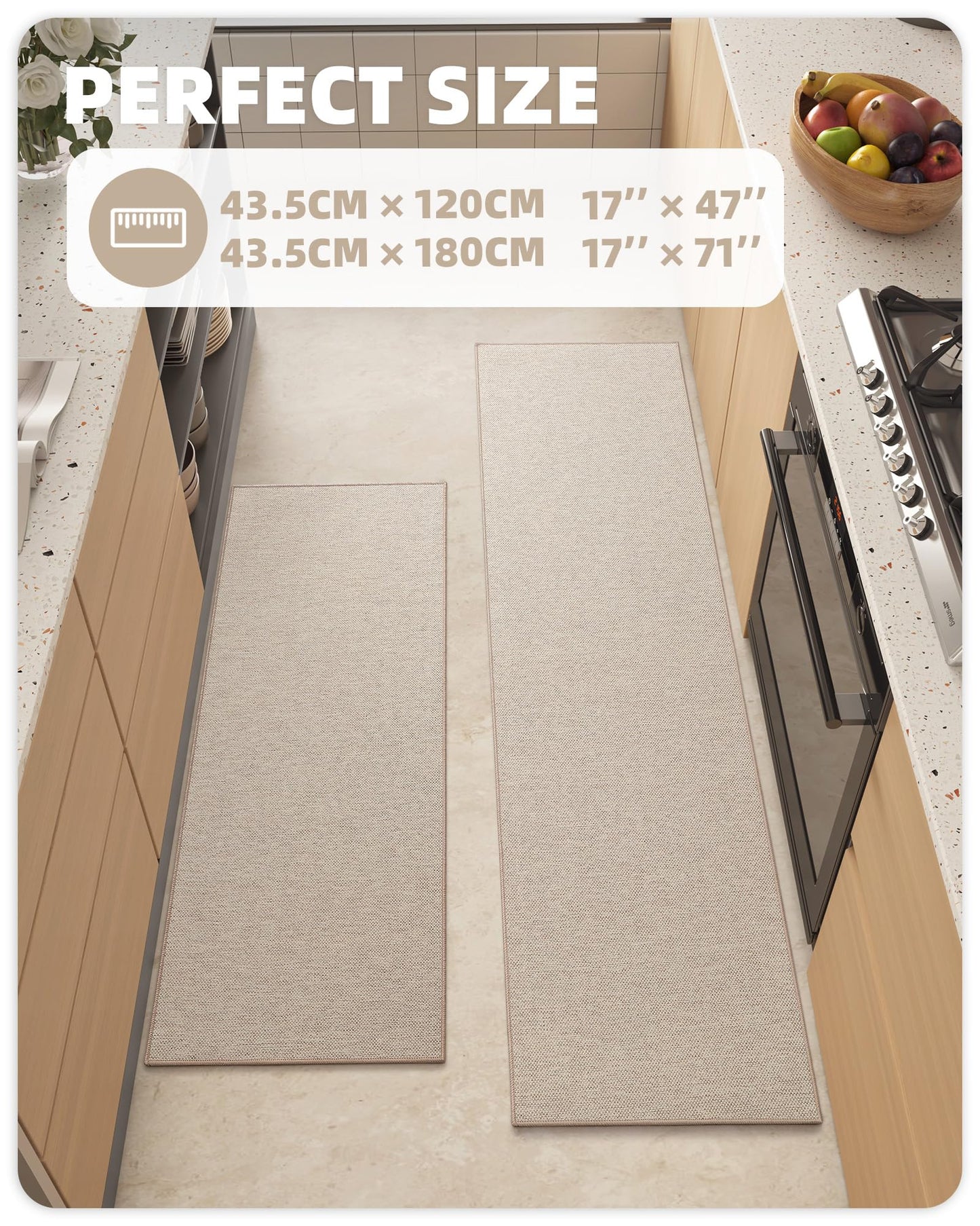 Color G 2 Stück Küchenläufer, Küchenteppich Waschbar rutschfest, Teppich Läufer Küche, Teppich Küche Leicht Zu Reinigen, Saugfähig, Küchenmatte für Küche, Esszimmer, Waschküche (Grau, 43x75+43x150cm)