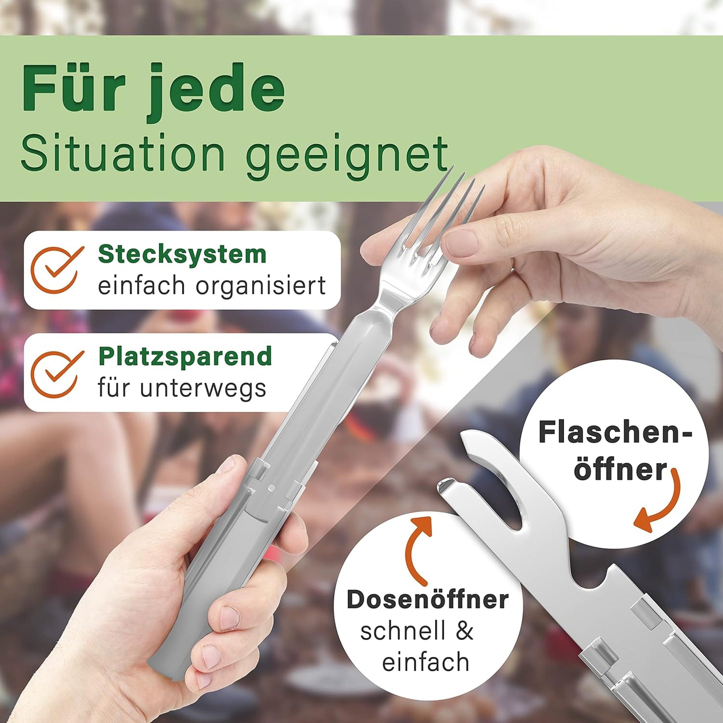 Klassisches Bundeswehr Edelstahl Besteck 4-Teilig Campingbesteck als Essbesteck Set zum Camping Besteckset Outdoor Besteck