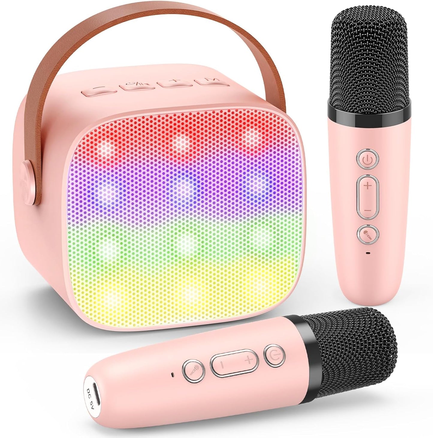 Karaoke Machine with 2 Bluetooth Microphones, Children's Unicorn Christmas Gifts Toy for Girls 3-12 Years, Portable Karaoke Microphone Set with DSP and LED Lights