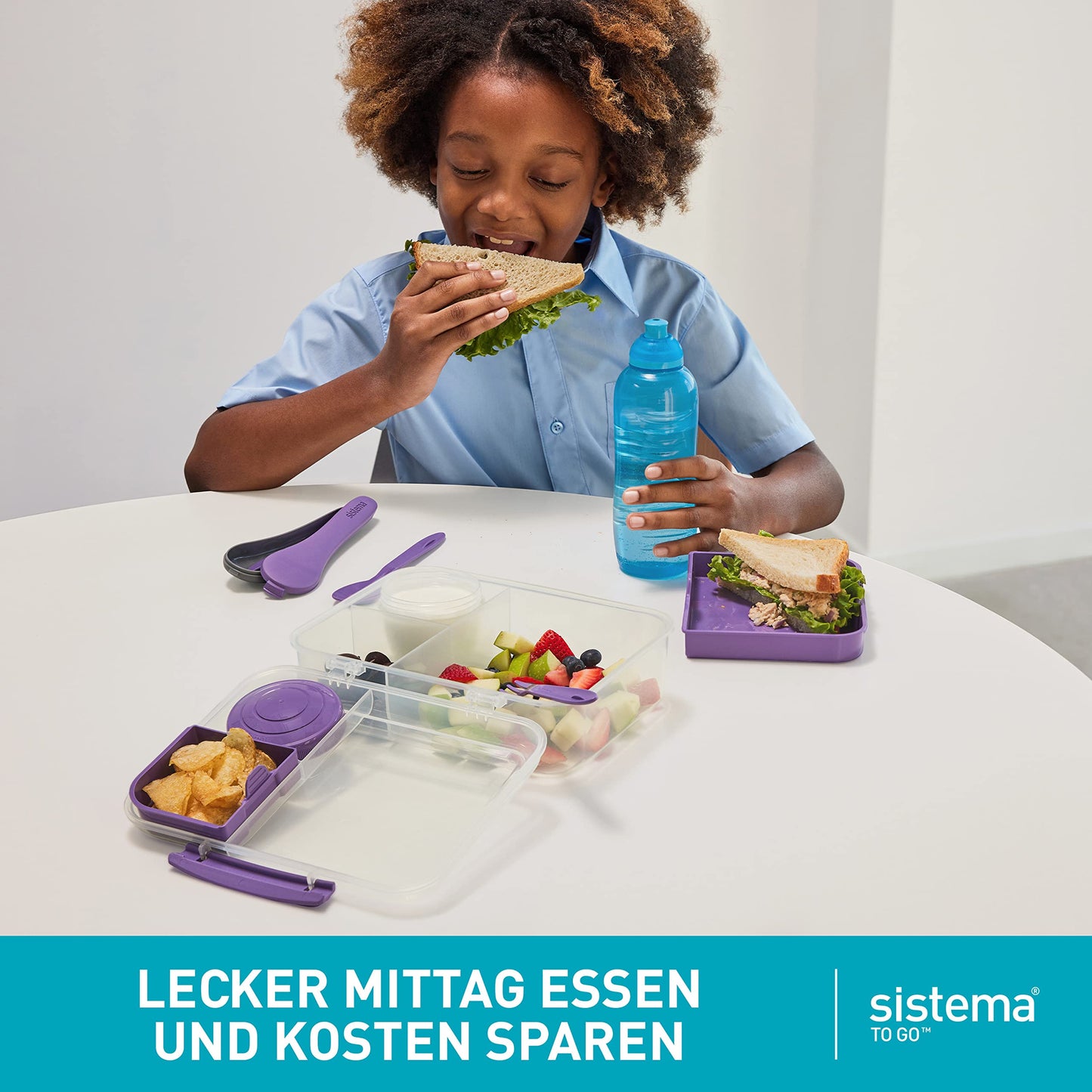 Sistema Bento-Box | 1,25 L | Brotdose für Pause mit Fächern und Snackbox | BPA-frei | hergestellt aus Ocean Bound Plastic | Teal Stone | 1 Stück, Mintgrün (Recycelter Kunststoff)