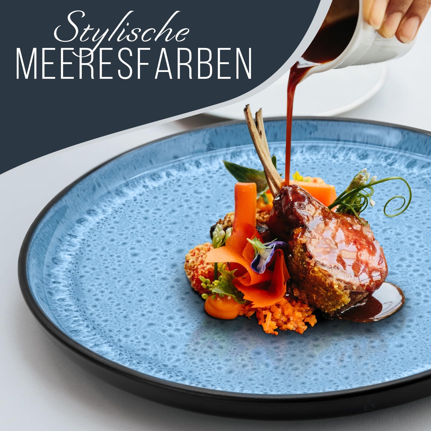 Steingut Frühstücksteller 6 Pers. Ibiza Hochwertiges Mediterranes TEST SEHR GUT Dessertteller Set - Kuchenteller spülmaschinen- und kratzfest - Kleine Teller, Salatteller Pure Living in Petrol