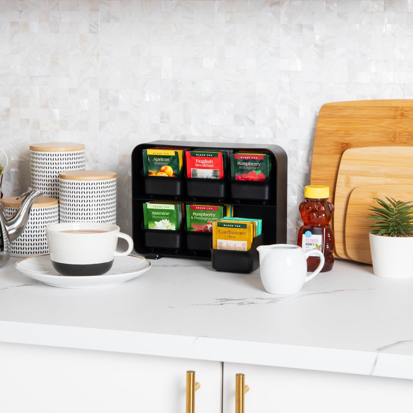 Mind Reader Teebeutelhalter und Organizer mit 6 Schubladen, Schwarz