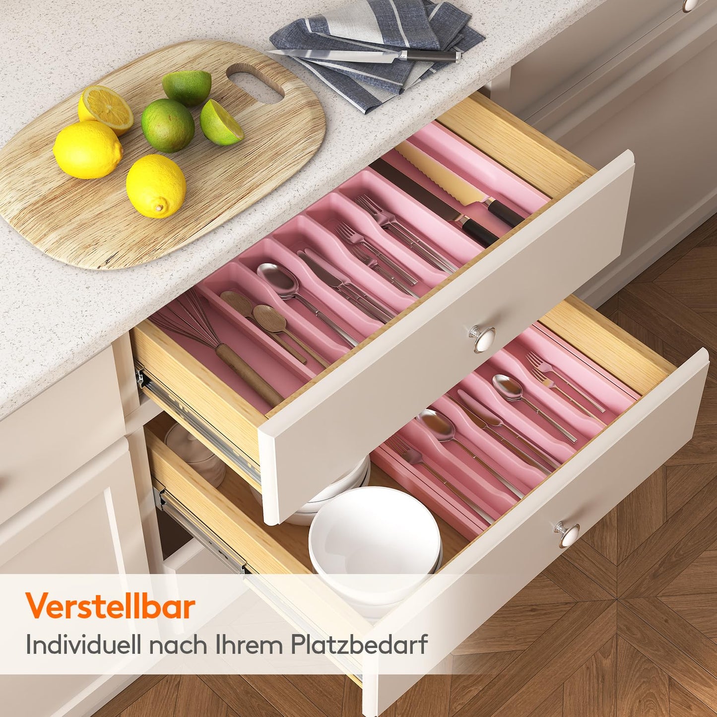 Lifewit Besteckkasten für Schubladen,verstellbarer Besteckhalter Utensilienhalter für Küchenschubladen, Schubladeneinsatz Besteckeinsatz für Küche Organizer aus Kunststoff für Löffel,Gabeln, Schwarz