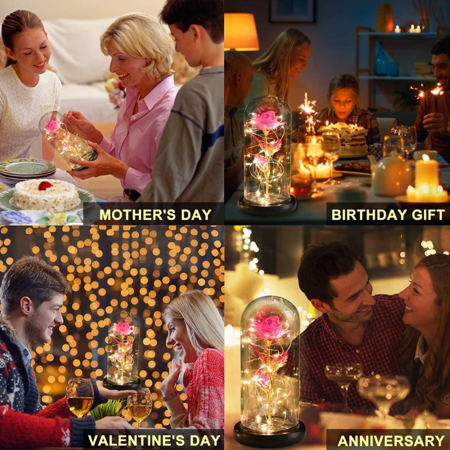 Touloube Geschenke Für Frauen, Galaxy Rose Blume Geschenk, Infinity Rose in Glaskuppel, LED-Lichterkette auf der Kristallrose, Geschenk für Frauen,Hochzeit,Muttertag,Jahrestag und Geburtstag