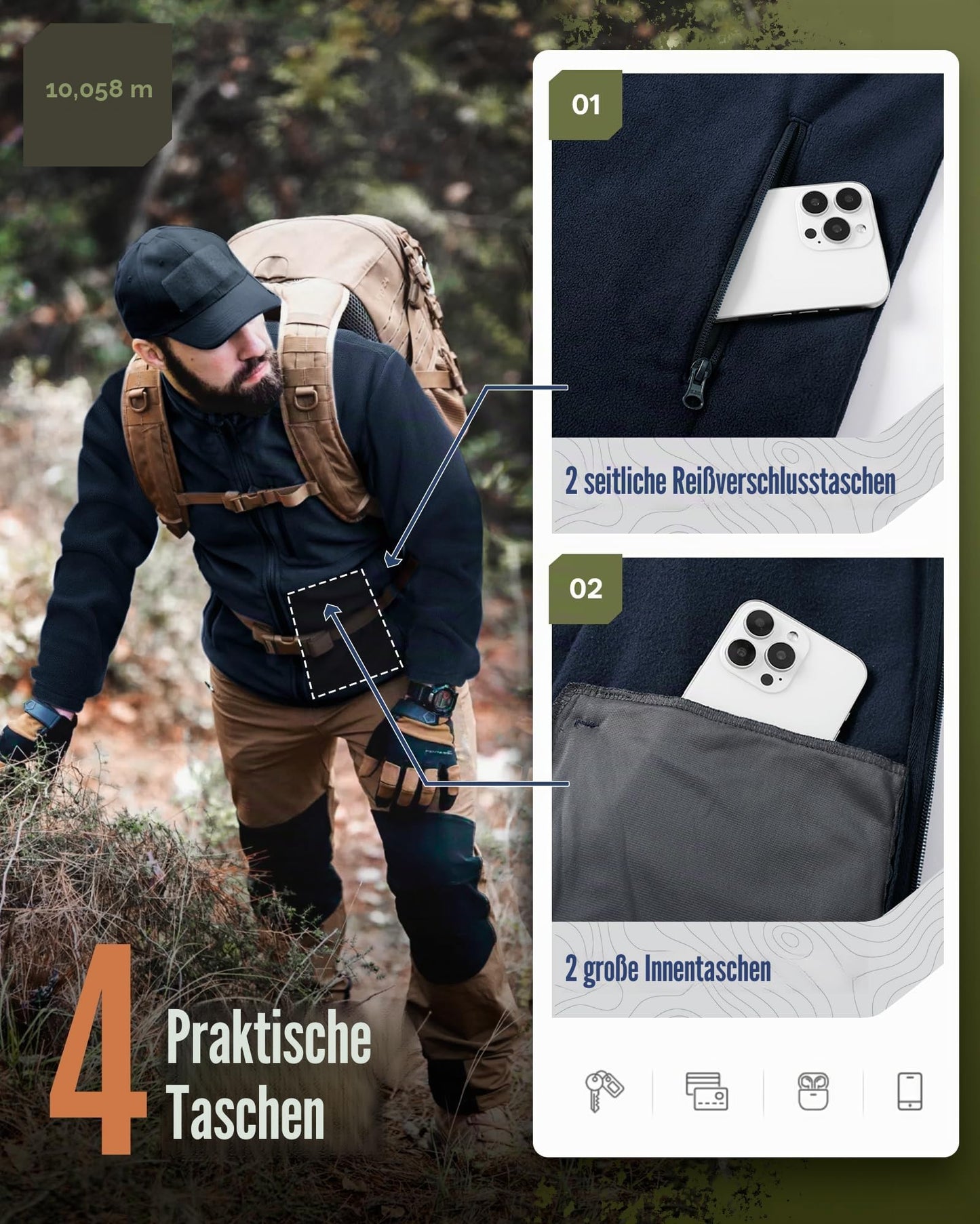 33,000ft Herren Fleecejacke Leicht Strickjacke Warm Übergangsjacke