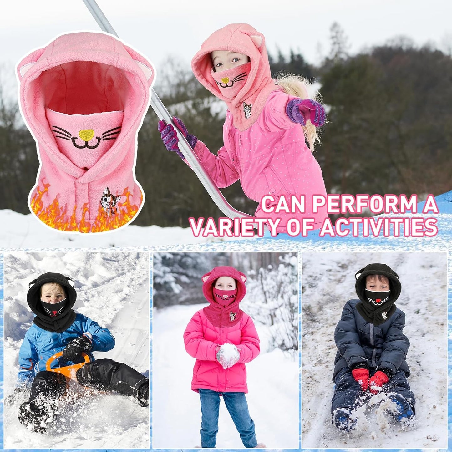 Children's Winter Thermal Fleece Balaclava 4-12 Years, Multifunctional Windproof Adjustable Face Mask, Ski Mask, Warm Hat, Balaclava, Neck Warmer Scarf for Boys and Girls, Outdoor Activities