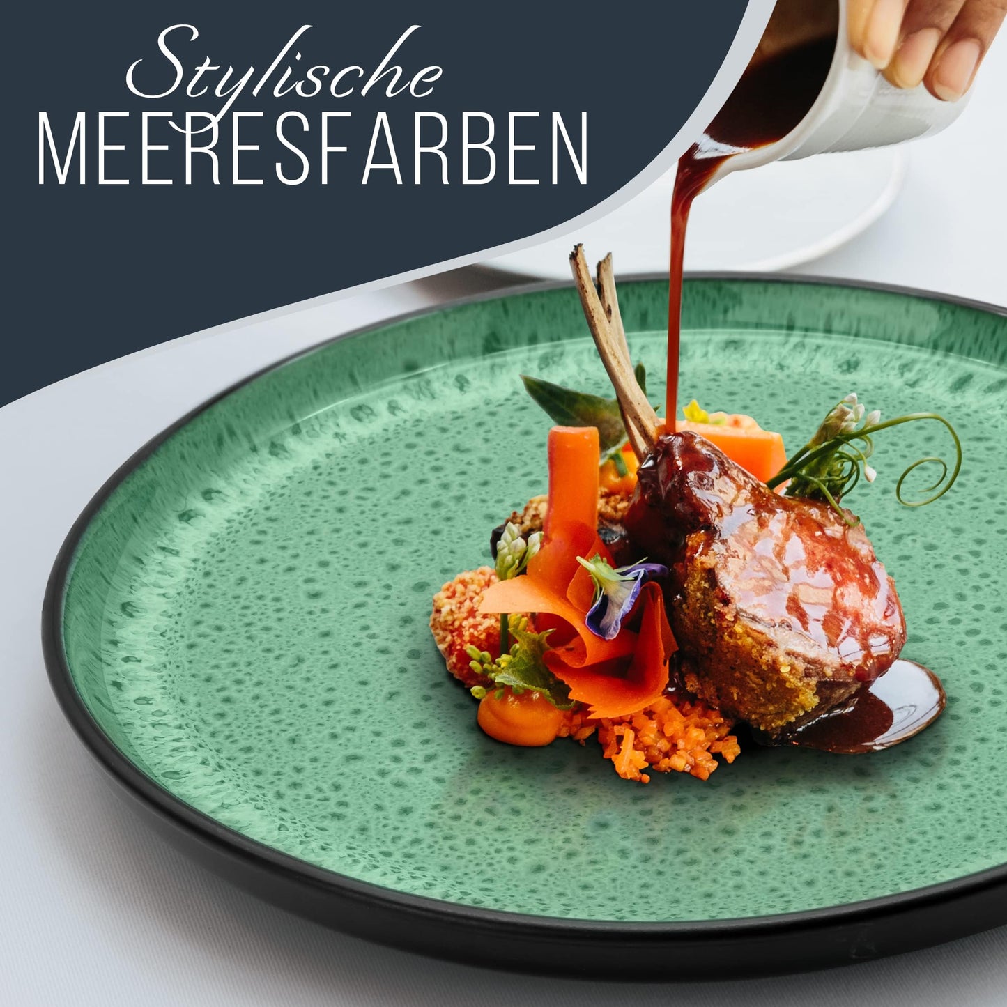 Steingut Frühstücksteller 6 Pers. Ibiza Hochwertiges Mediterranes TEST SEHR GUT Dessertteller Set - Kuchenteller spülmaschinen- und kratzfest - Kleine Teller, Salatteller Pure Living in Petrol