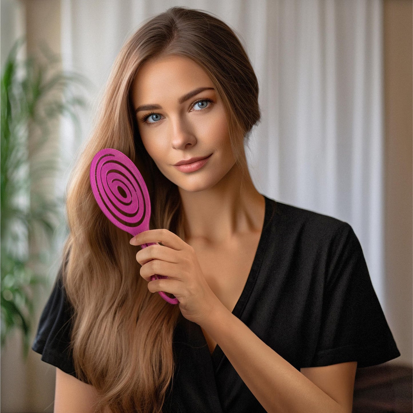 Ninabella Haarbürste ohne Ziepen für Damen, Herren & Kinder - Entwirrbürste auch für Locken & Lange Haare - Einzigartige Profi Detangler-Bürste mit Spiralfeder - Schwarz
