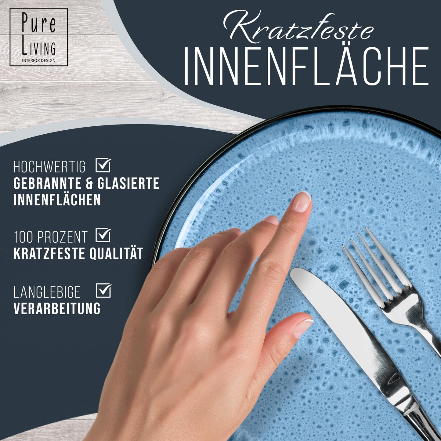 Steingut Frühstücksteller 6 Pers. Ibiza Hochwertiges Mediterranes TEST SEHR GUT Dessertteller Set - Kuchenteller spülmaschinen- und kratzfest - Kleine Teller, Salatteller Pure Living in Petrol