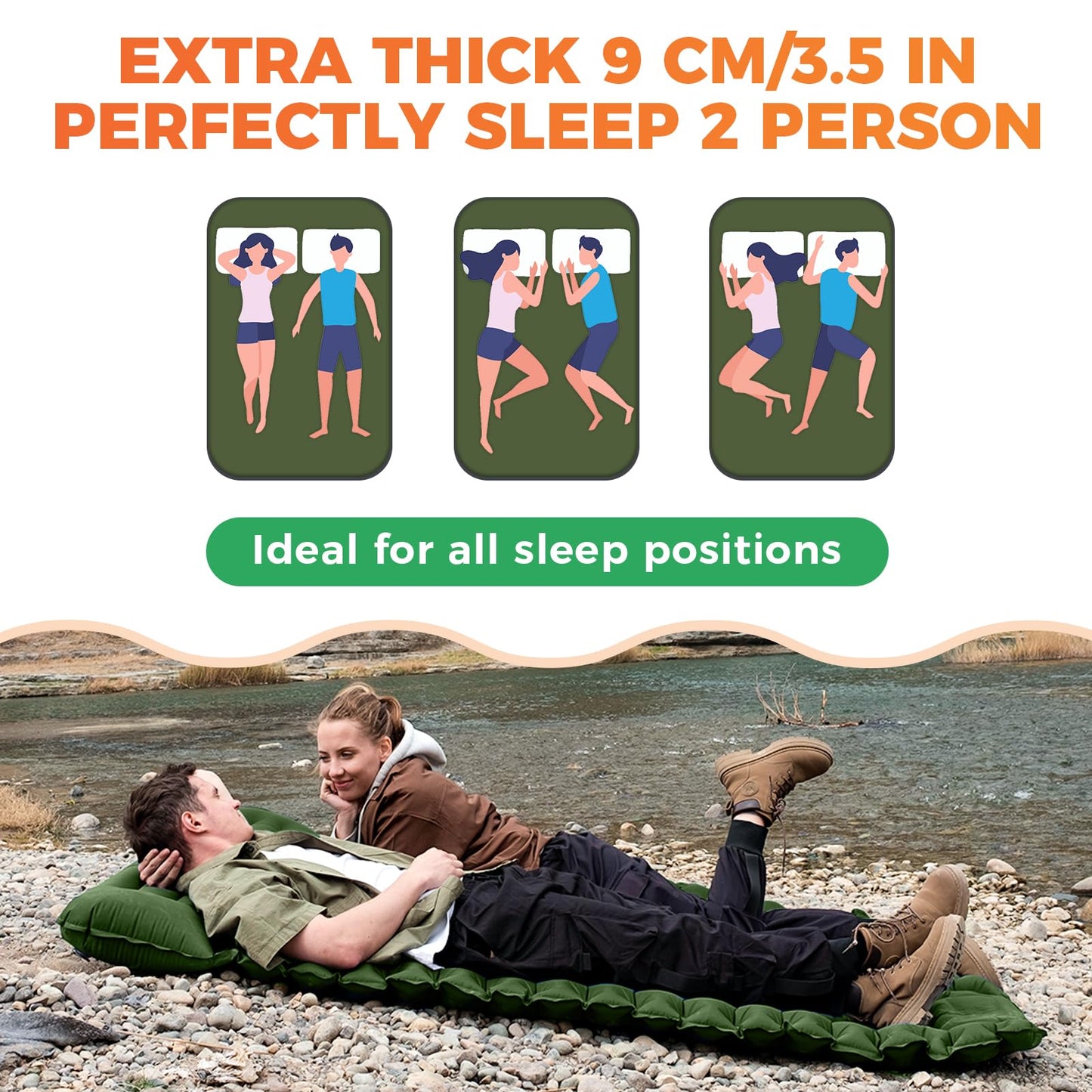 KingCamp Camping Isomatte Selbstaufblasend mit Fußpumpe, Luftmatratze 1 Personen mit integrierten Kopfkissen Outdoor Ultraleichte Campingmatte kleines Packmass, für Camping, Wandern, Trekking