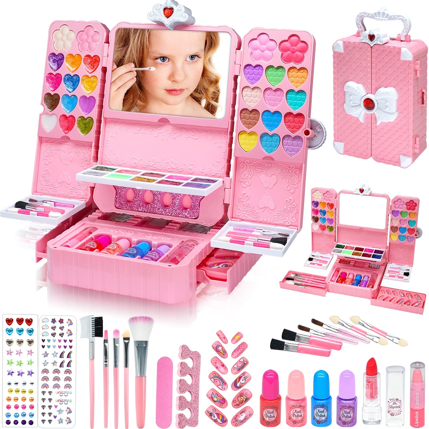 Mrabbitoo Kinderschminke Set Mädchen Schminkkoffer - Waschbar Kinder Make Up Set Schminkset Spielzeug,Schminke Halloween Weihnachts Geburtstag Geschenke für Prinzessin 4 5 6 7 8 9 10 11 12 Jahre