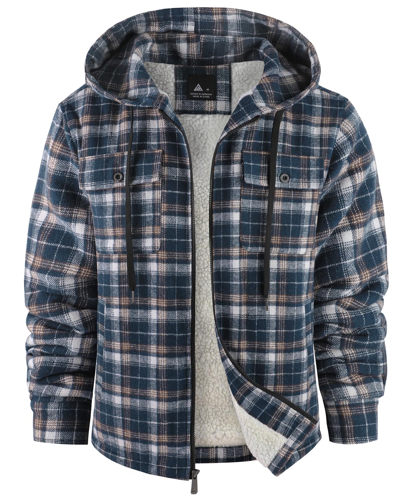 zitysport Hemdjacke Herren Hemd Sherpa Fleece Kariert Gefüttert Kapuzenpullover Fleecefutter Mantel Winter Jacke mit Taschen Flanellhemd Kariertes Männer Sweatjacke mit Kapuze