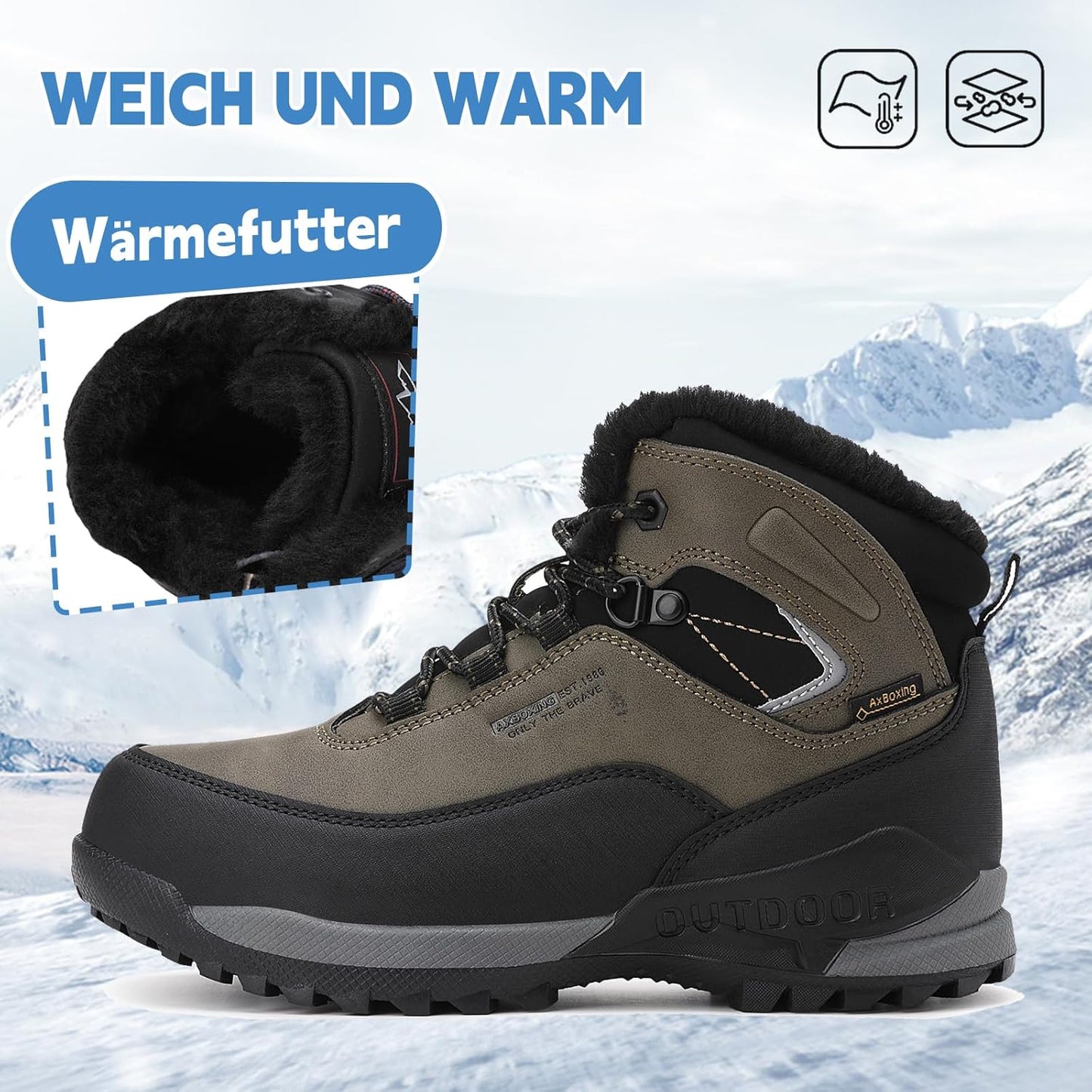 AX BOXING Winter Shoes Boys Hiking Shoes Lined Snow Boots Children Warm Lining Trekking Shoes Non-Slip Winter Boots Outdoor EU 34-40