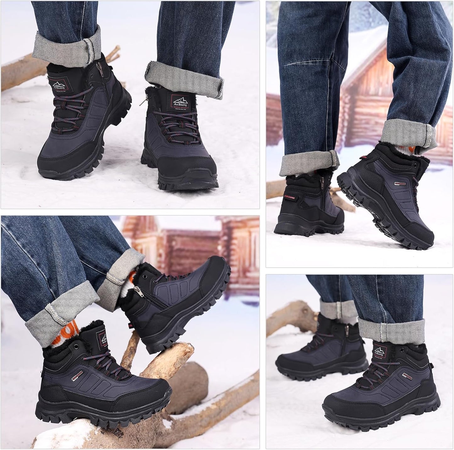 AX BOXING Winter Shoes Boys Hiking Shoes Lined Snow Boots Children Warm Lining Trekking Shoes Non-Slip Winter Boots Outdoor EU 34-40