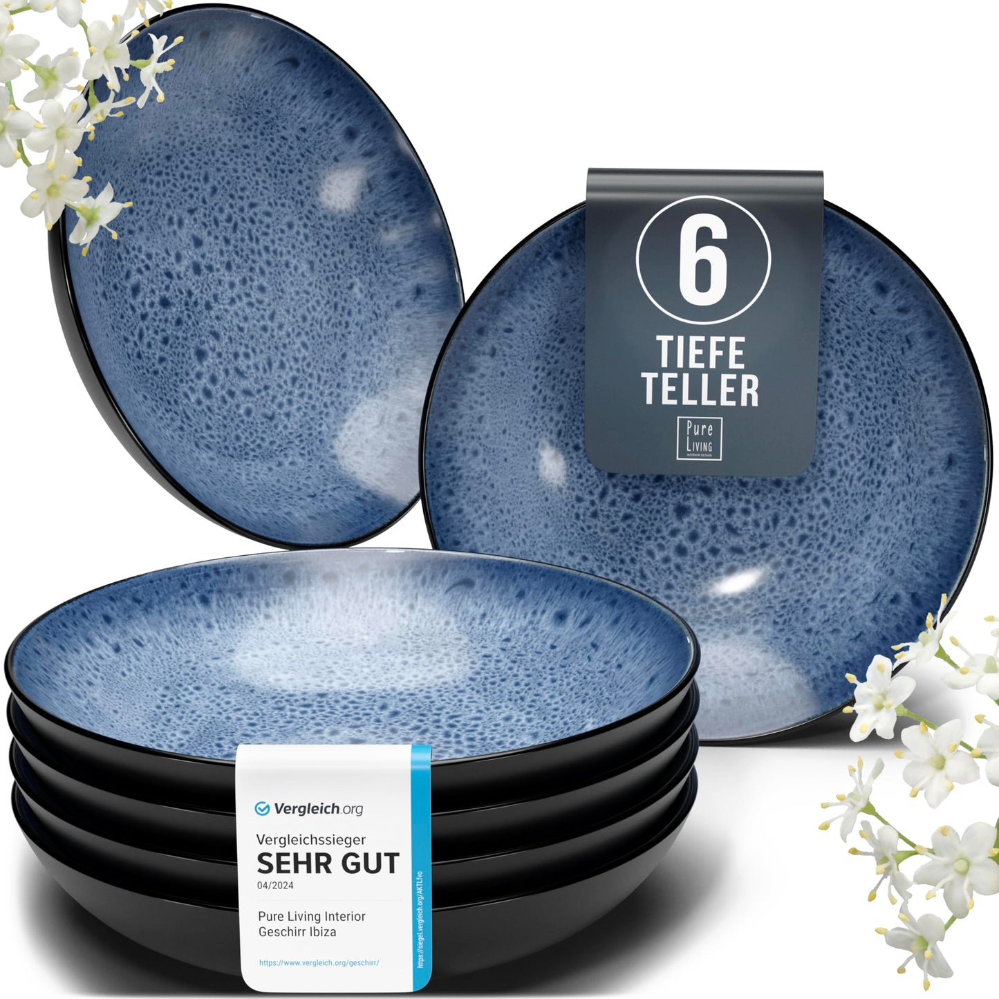 Steingut Frühstücksteller 6 Pers. Ibiza Hochwertiges Mediterranes TEST SEHR GUT Dessertteller Set - Kuchenteller spülmaschinen- und kratzfest - Kleine Teller, Salatteller Pure Living in Petrol