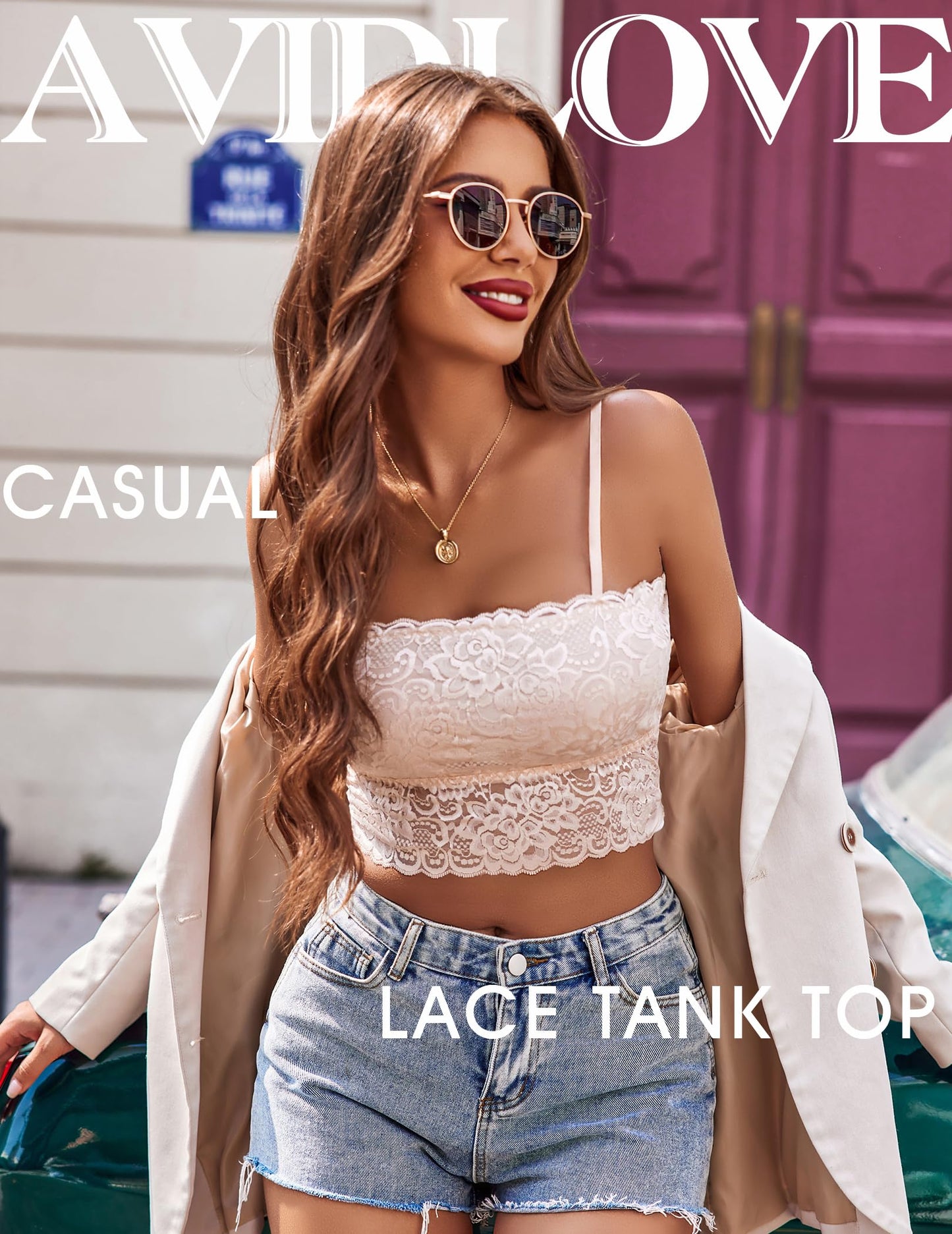 Avidlove Damen Tank Top Mesh Crop Tops Sexy Spitze Camisole Transparent Tanktops Ärmellos Sommer Oberteile Spaghettiträger Trägertop Bustier Unterhemd