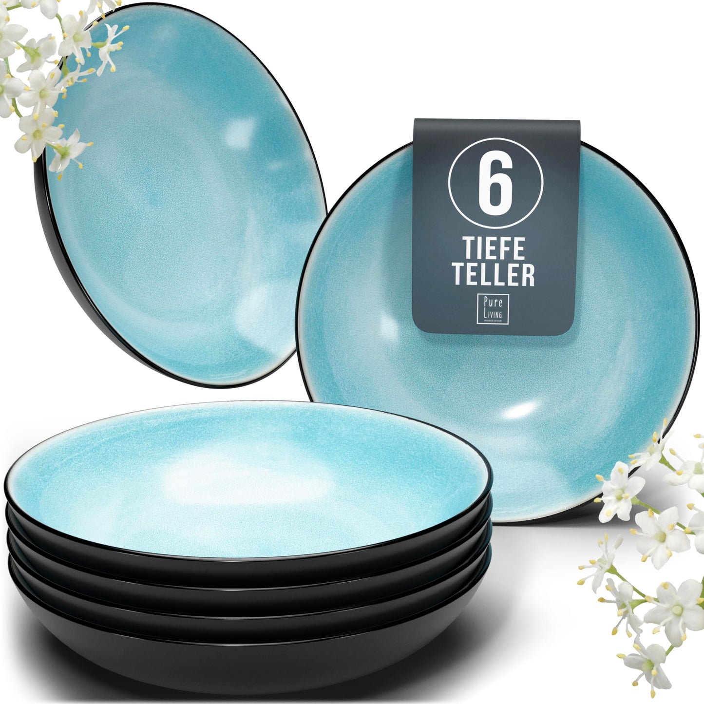 Steingut Frühstücksteller 6 Pers. Ibiza Hochwertiges Mediterranes TEST SEHR GUT Dessertteller Set - Kuchenteller spülmaschinen- und kratzfest - Kleine Teller, Salatteller Pure Living in Petrol