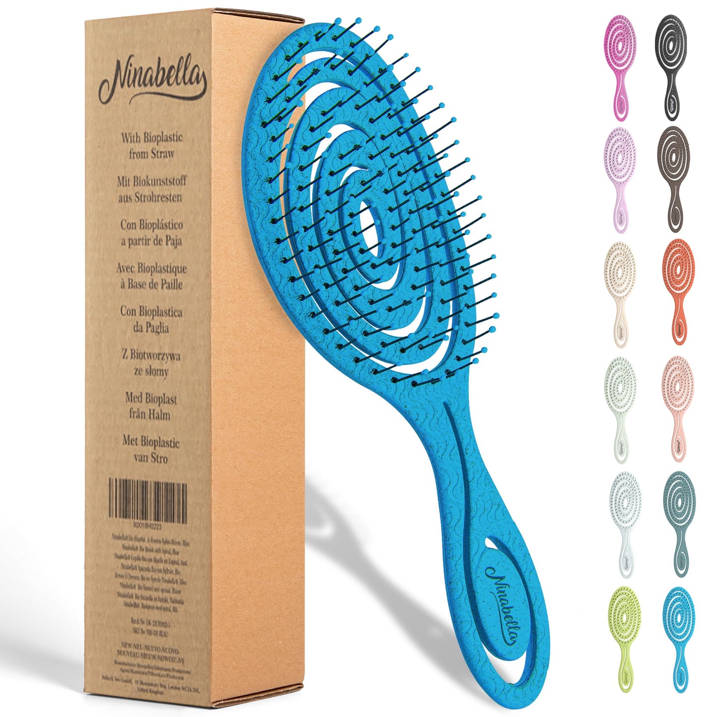 Ninabella Haarbürste ohne Ziepen für Damen, Herren & Kinder - Entwirrbürste auch für Locken & Lange Haare - Einzigartige Profi Detangler-Bürste mit Spiralfeder - Schwarz