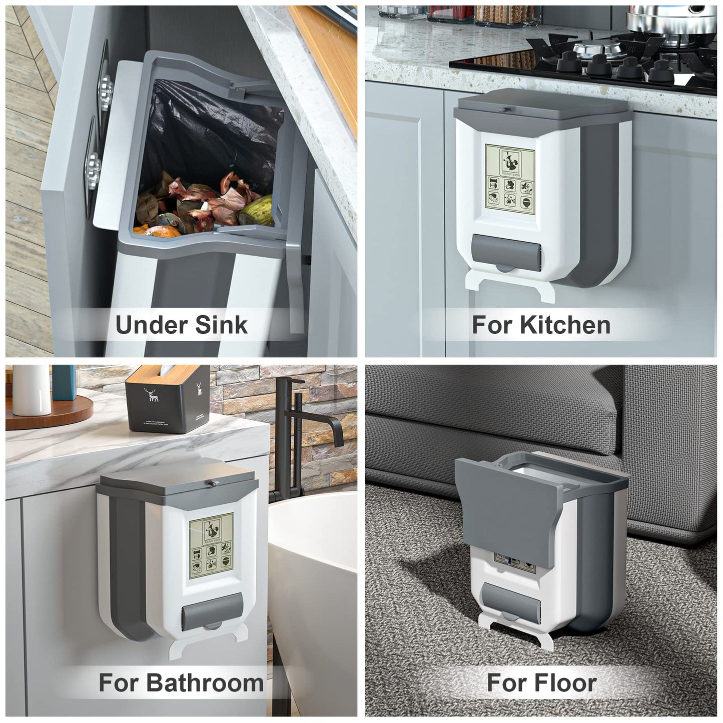 Gintan faltbarer hängender mülleimer mit Deckel küche camping, Faltbare Mülleimer Küche Abfalleimer Aufhängbarenzum Küchenabfalleimer für küche/camping/Auto/Bad/Büro/Schlafzimmer