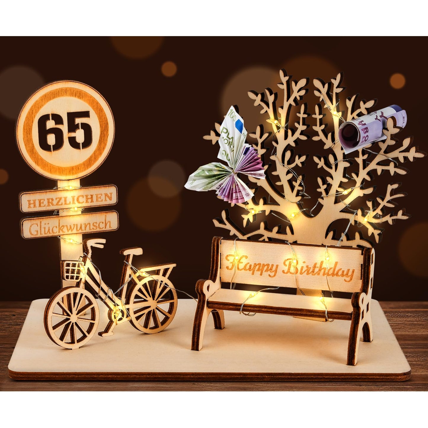 I LOVE MOM Geldgeschenk Geburtstag Holz, Fahrrad Geschenk, DIY Holz Schild Gästebuch Dreidimensionale Bäume Sitzbank Deko Zahlen für Geschenke, Hochzeiten, Partys, Geburtstage, Jubiläum (GYY-60)